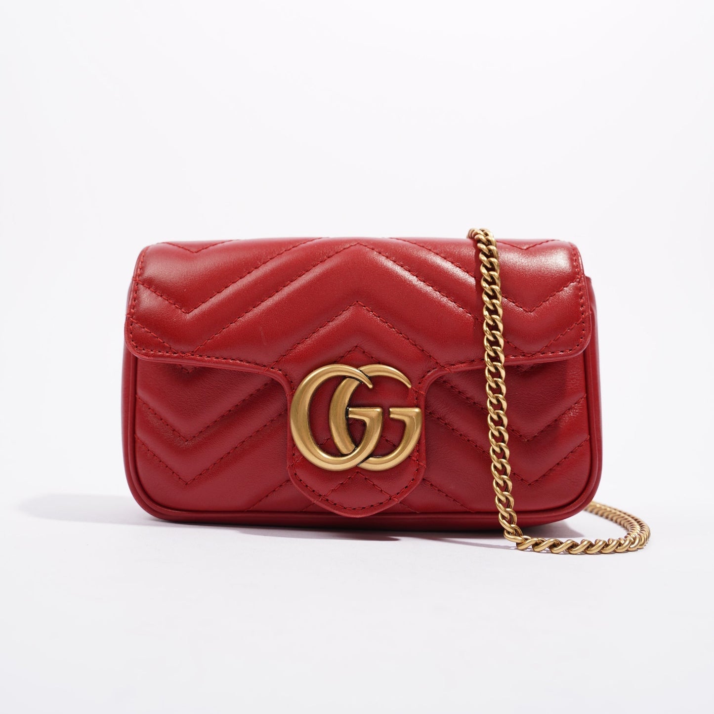 Gucci Womens Marmont Flap Red / Gold Super Mini