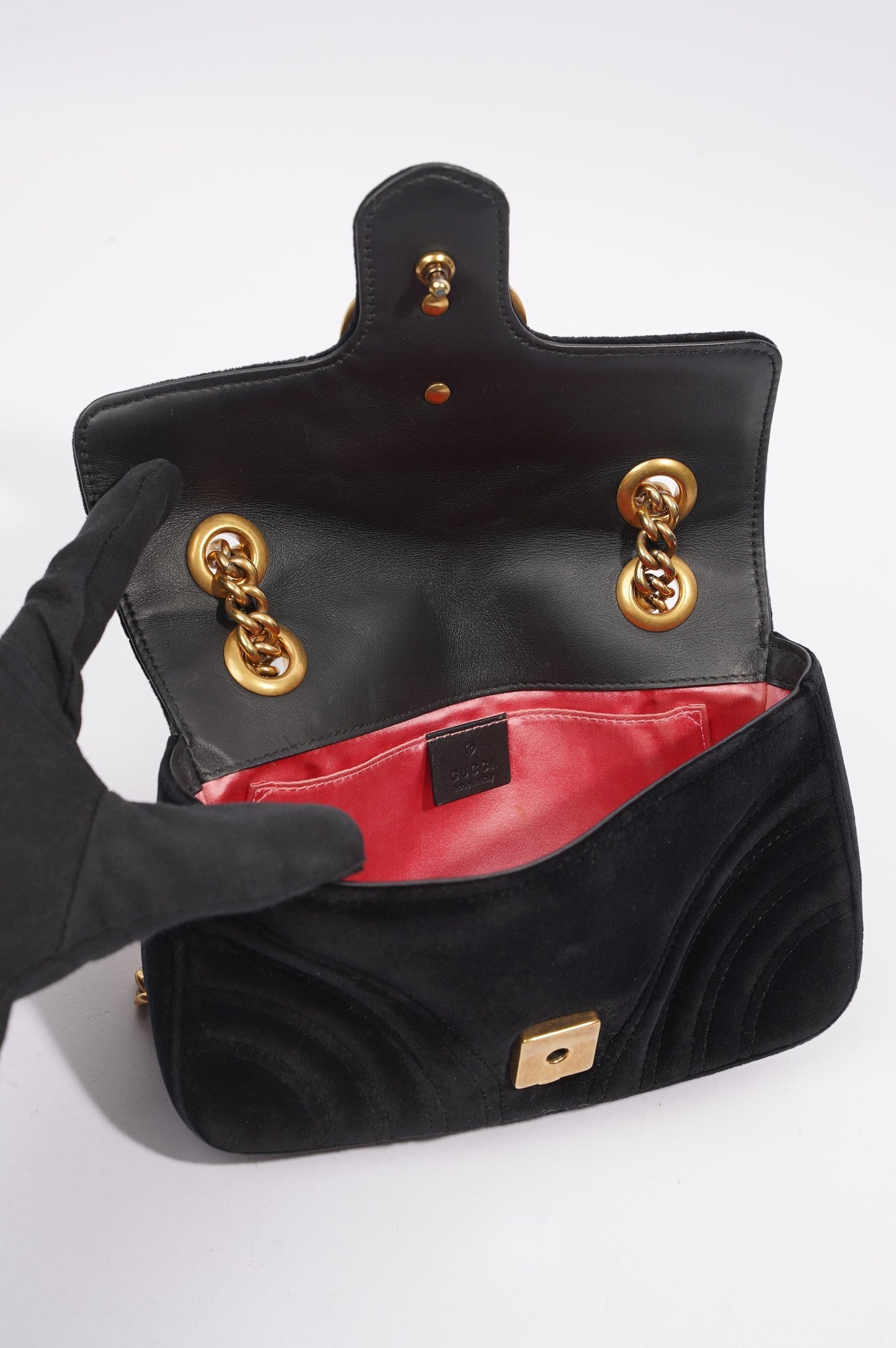 Gucci Womens Marmont Flap Bag Black Velvet Mini