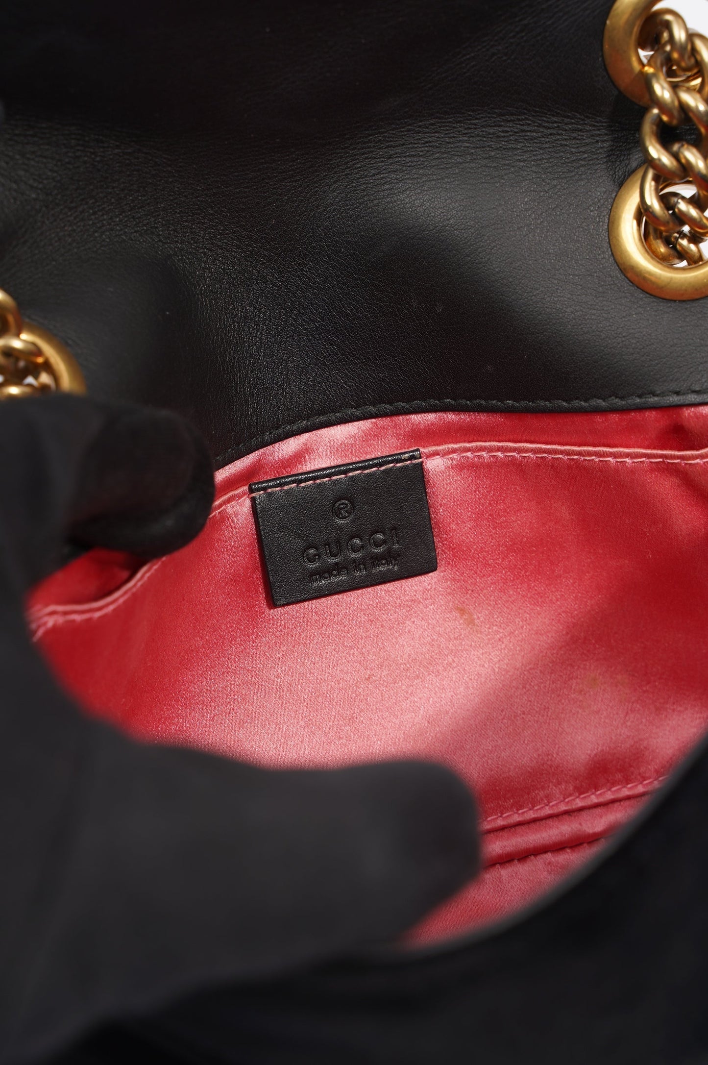 Gucci Womens Marmont Flap Bag Black Velvet Mini