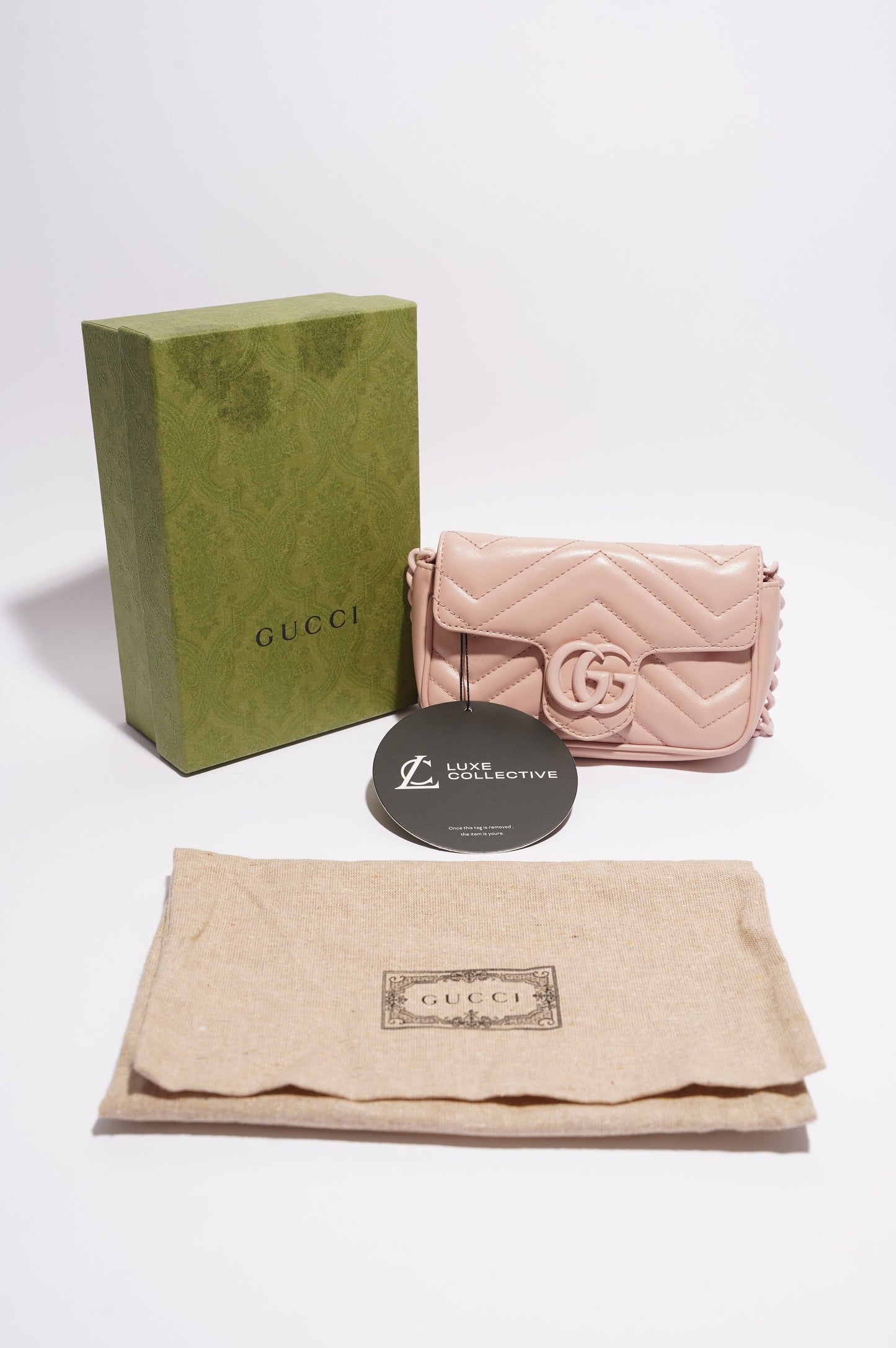 Gucci Womens GG Marmont Chain Belt Bag Pink Leather