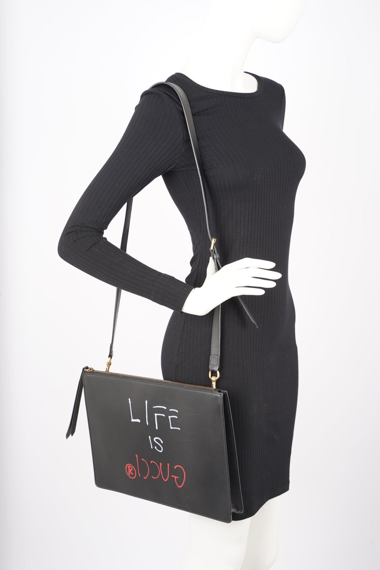 Gucci Womens Life Is Good Clutch With Strap Black