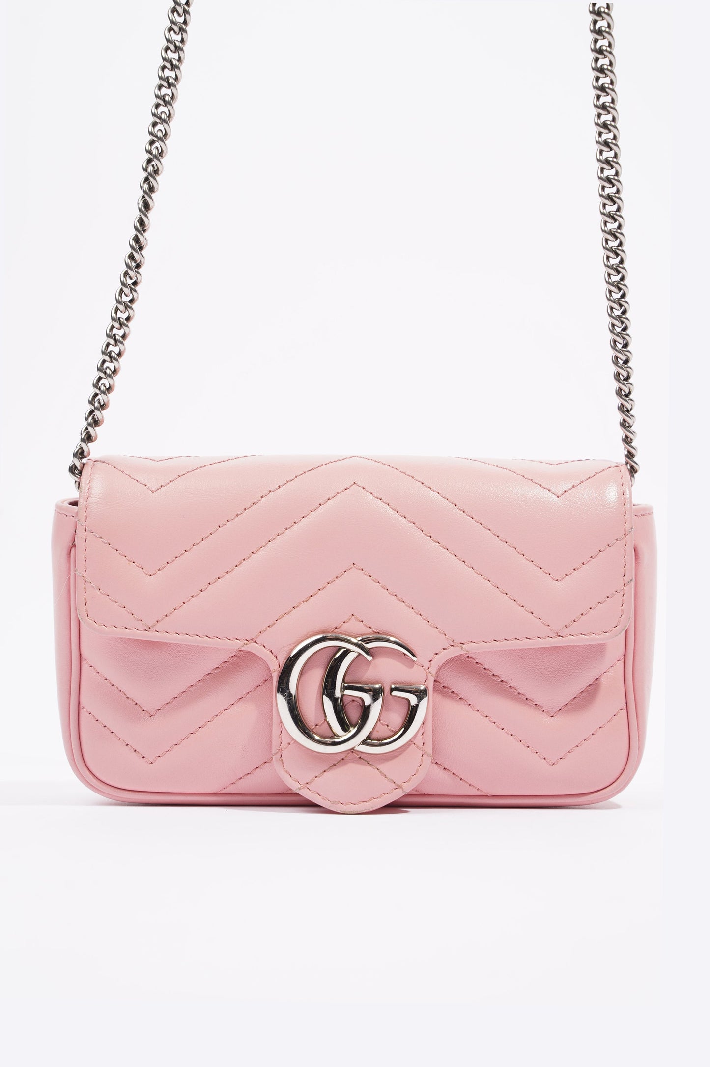 Gucci Womens Marmont Flap Pink / Silver Super Mini
