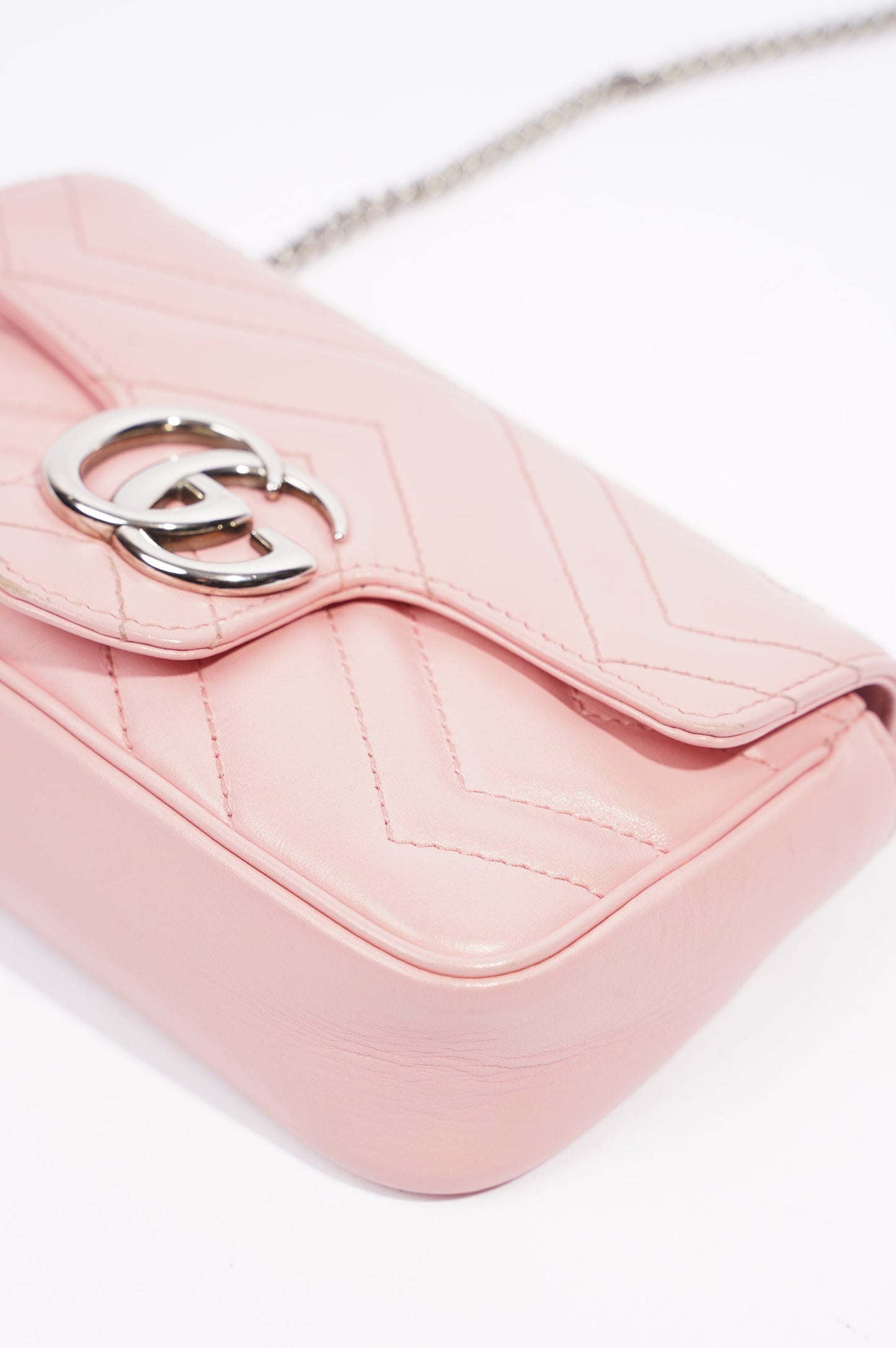 Gucci Womens Marmont Flap Pink / Silver Super Mini