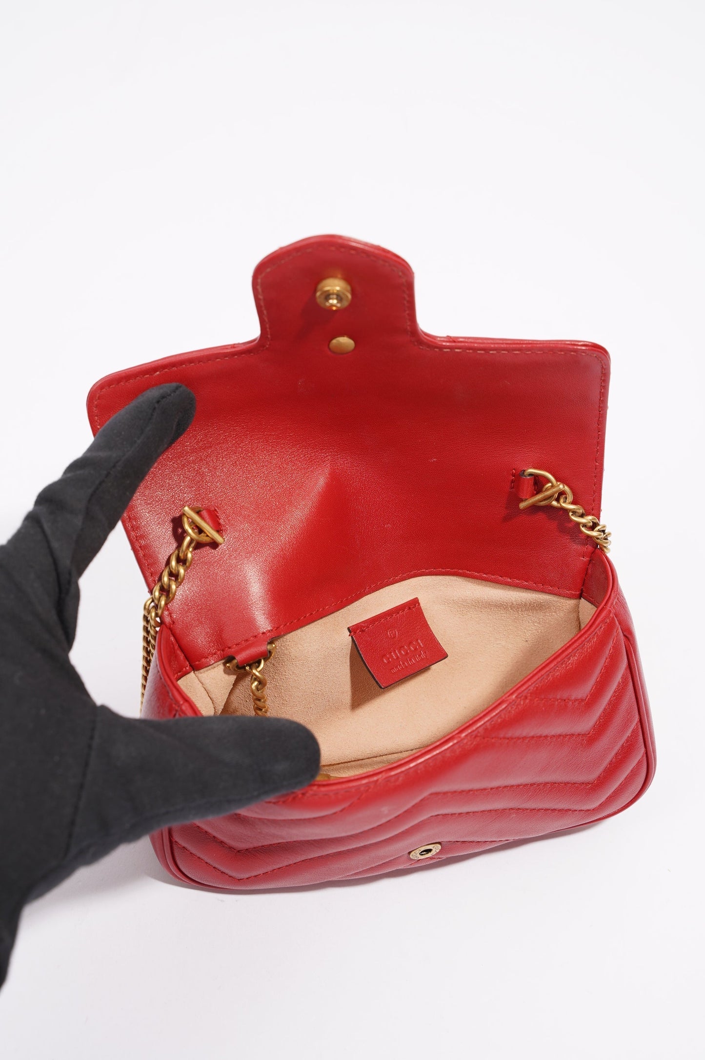 Gucci Womens Marmont Flap Red / Gold Super Mini