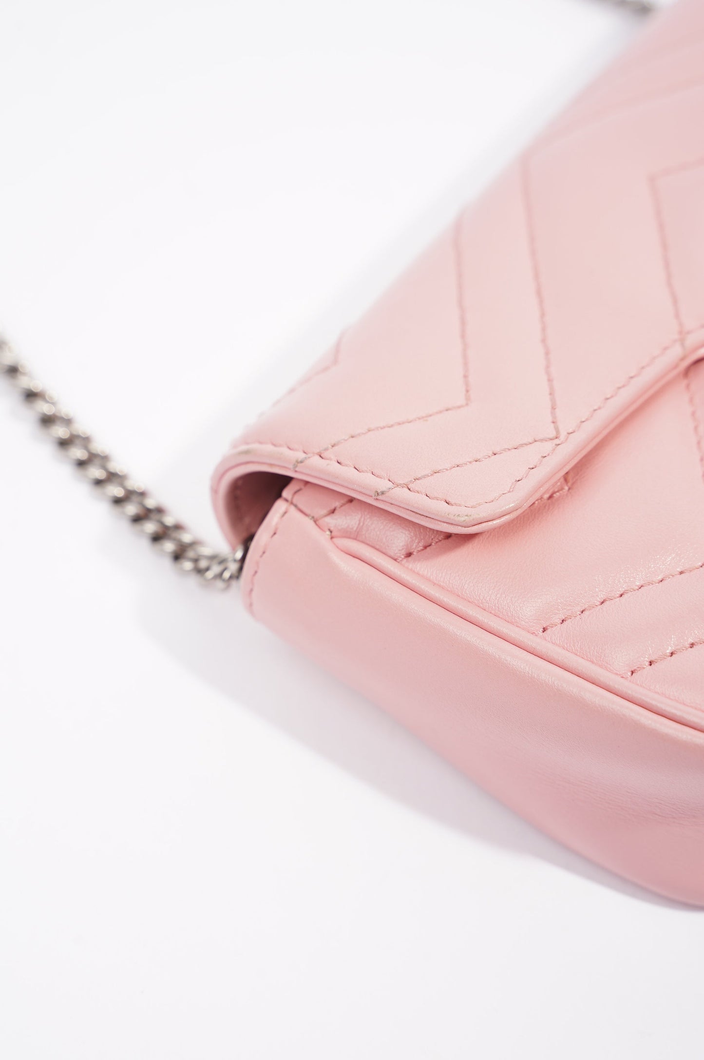 Gucci Womens Marmont Flap Pink / Silver Super Mini