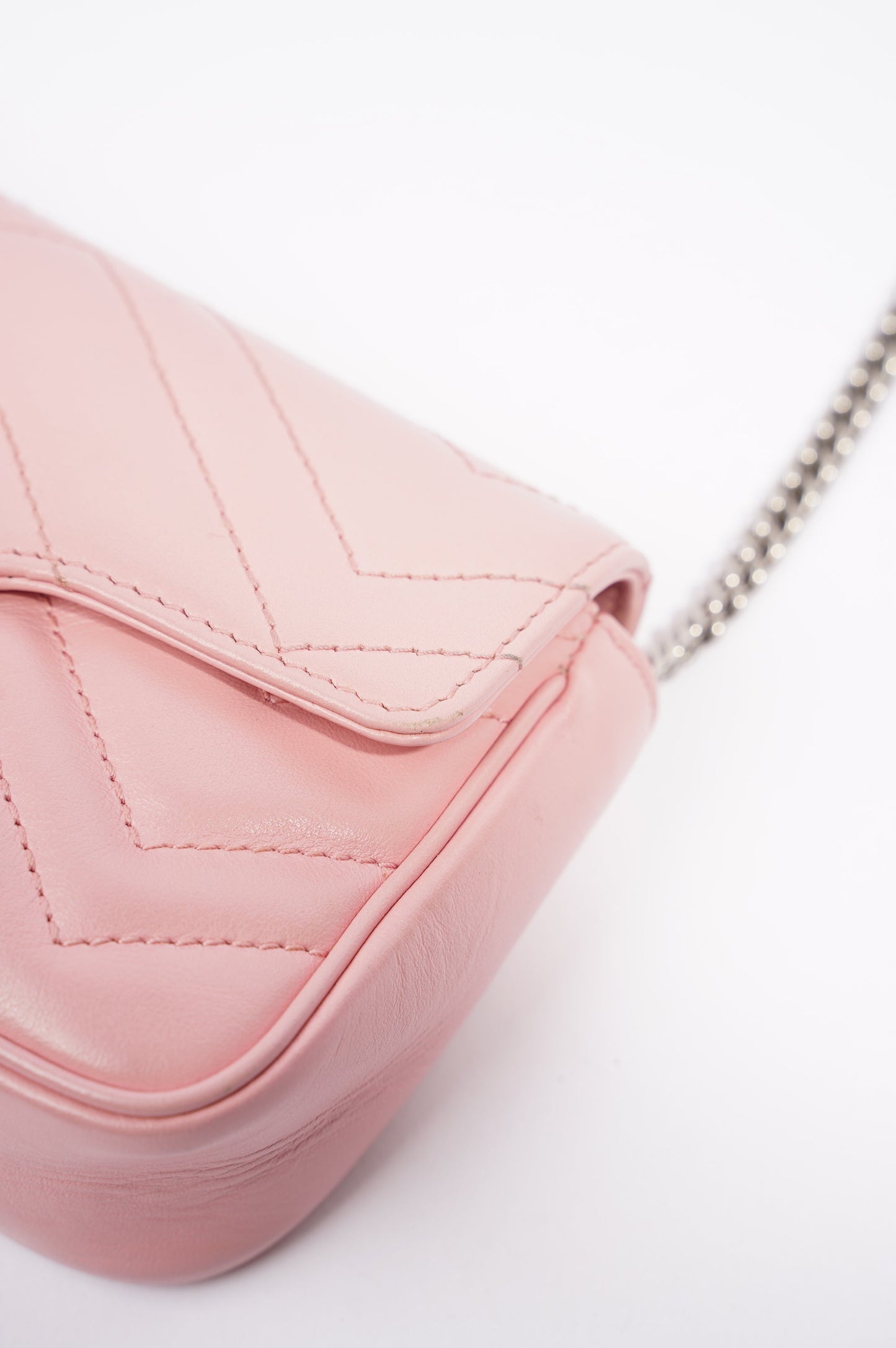 Gucci Womens Marmont Flap Pink / Silver Super Mini