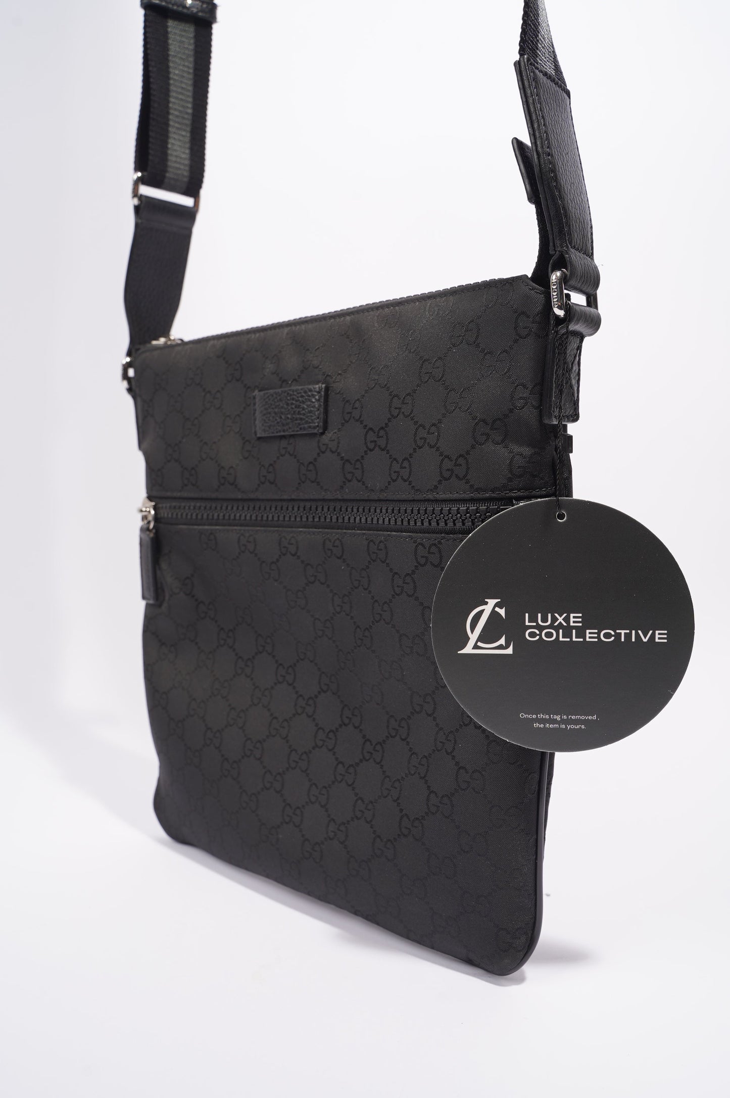 Gucci Mens GG Messenger Crossbody Black Nylon