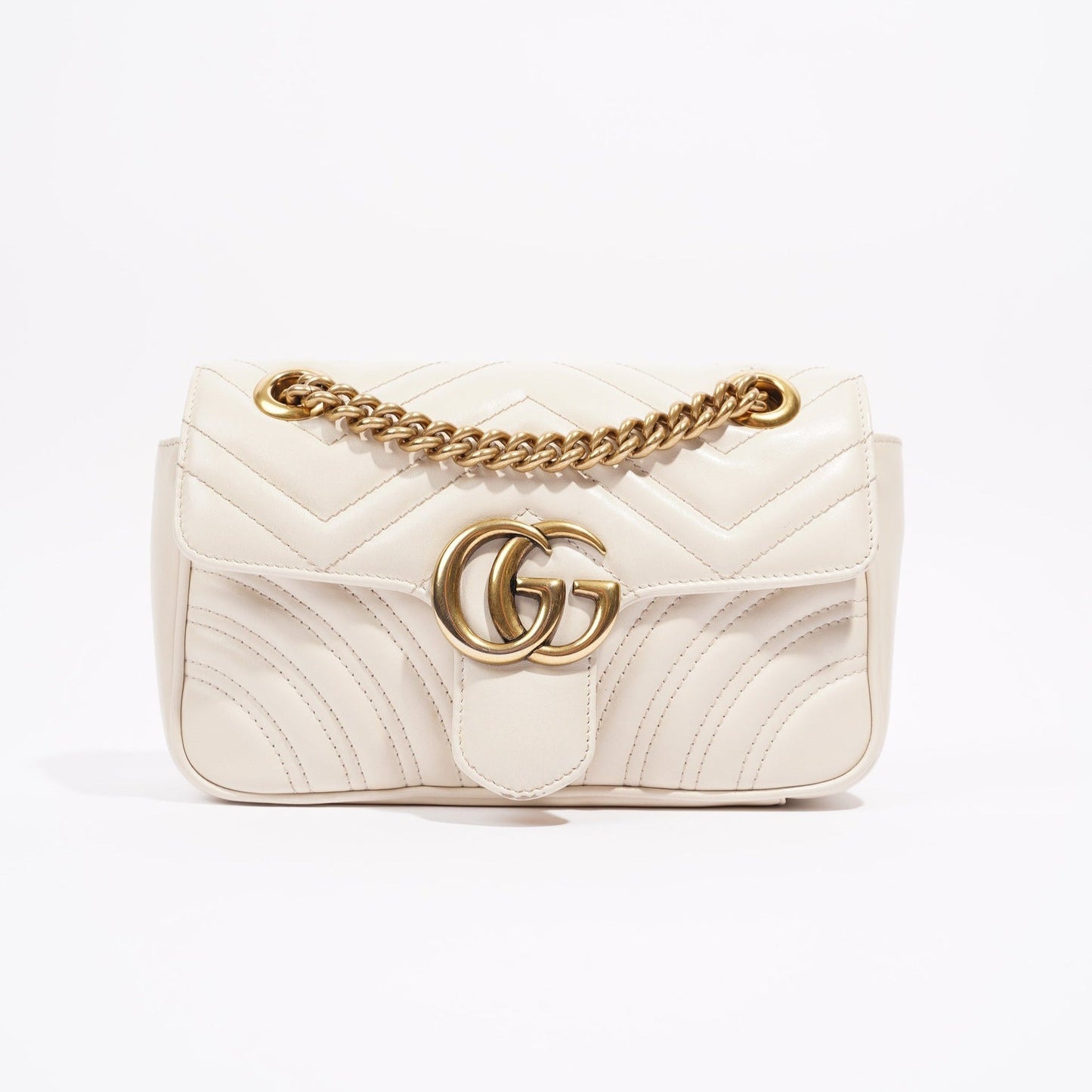 Gucci Womens Marmont Flap White Matelasse Mini