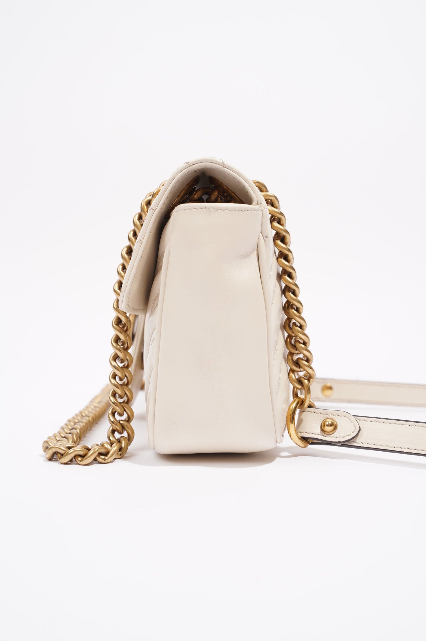 Gucci Womens Marmont Flap White Matelasse Mini