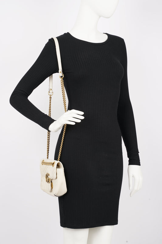 Gucci Womens Marmont Flap White Matelasse Mini