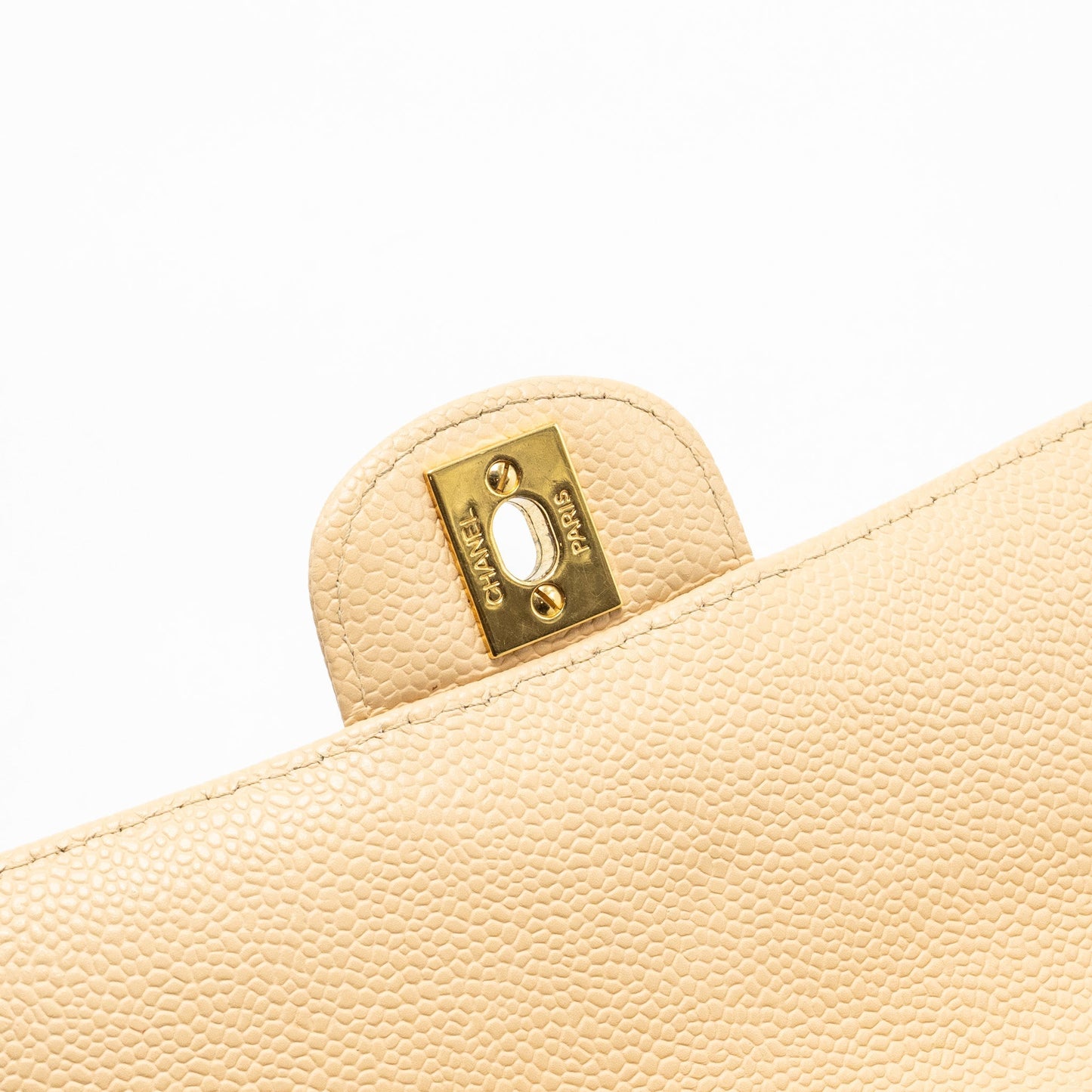 Chanel East-West Flap Shoulder Bag Caviar Beige GHW