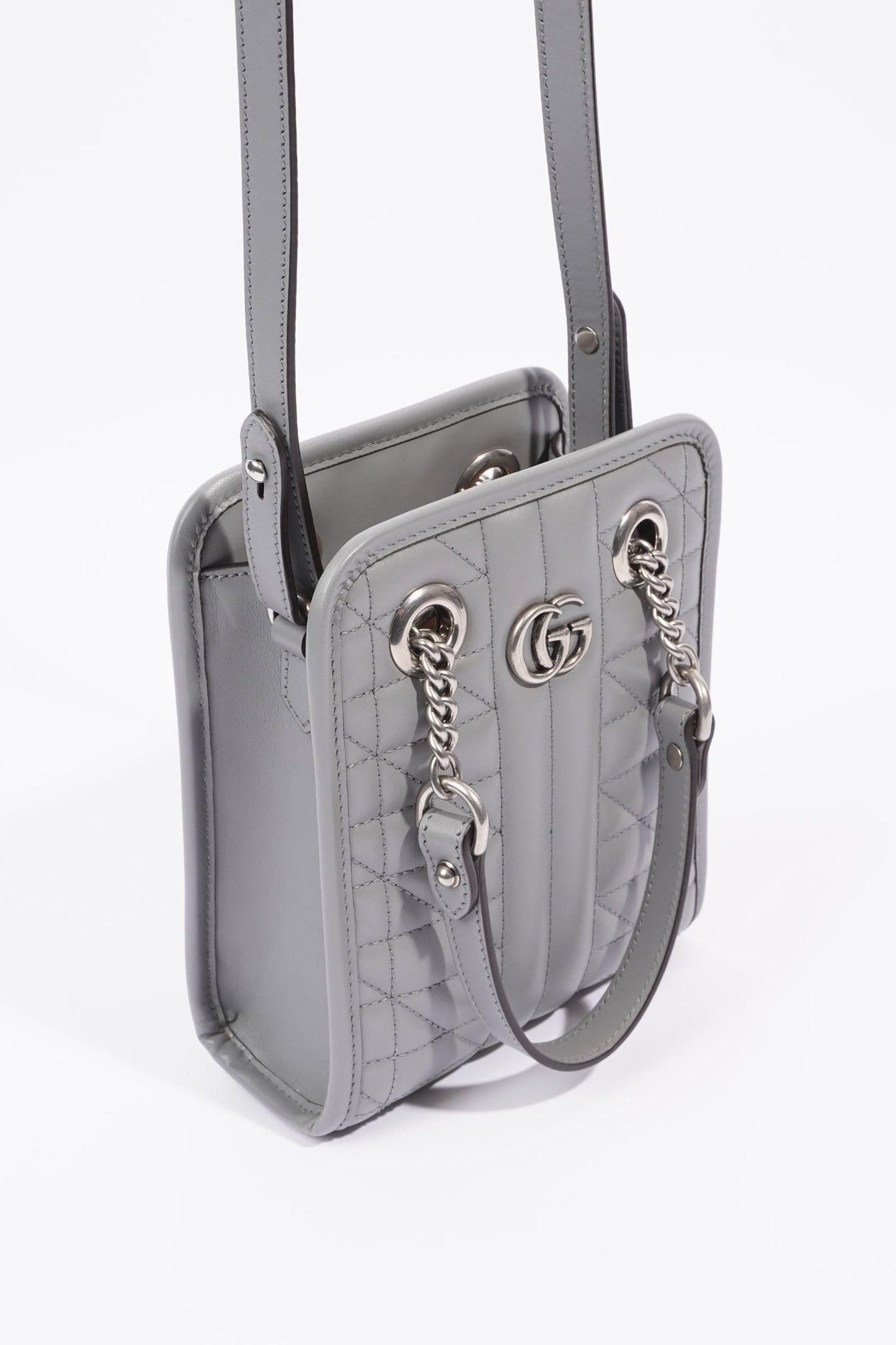 Gucci Womens GG Marmont Shoulder Bag Grey Leather Mini