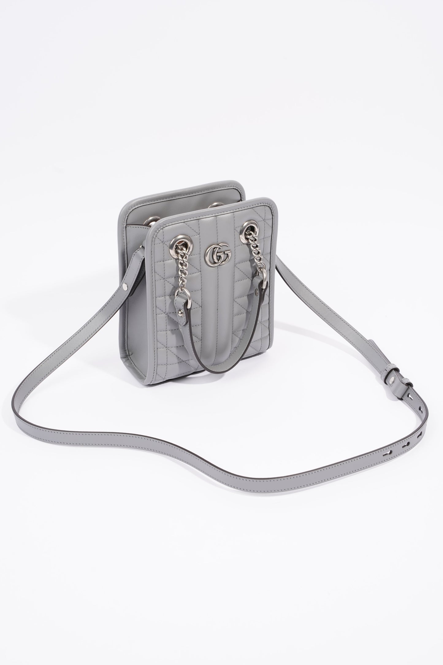 Gucci Womens GG Marmont Shoulder Bag Grey Leather Mini