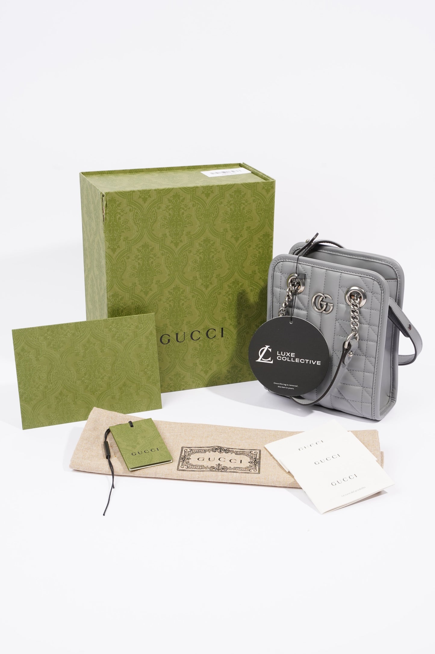 Gucci Womens GG Marmont Shoulder Bag Grey Leather Mini