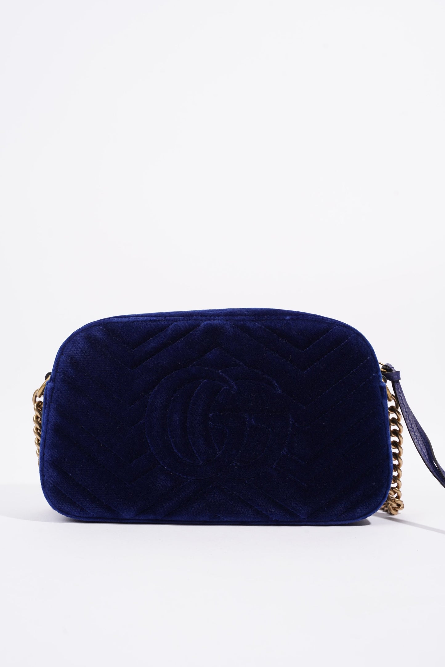 Gucci Womens Matelasse GG Marmont Bag Blue Velvet Small