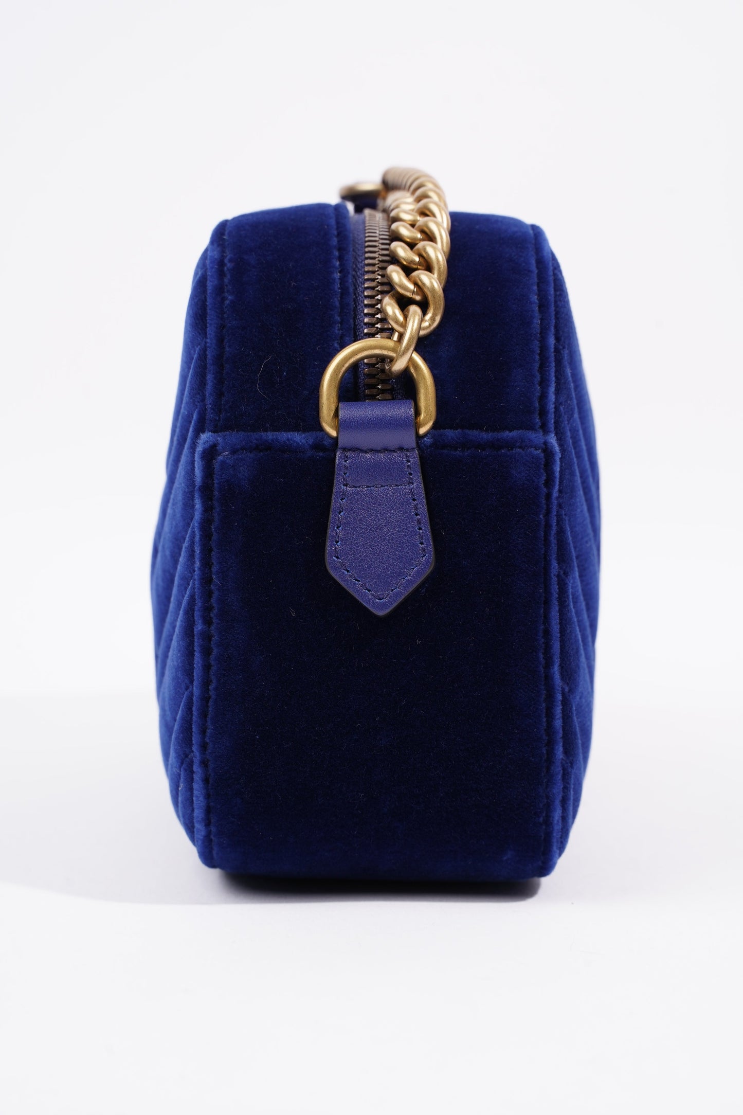 Gucci Womens Matelasse GG Marmont Bag Blue Velvet Small