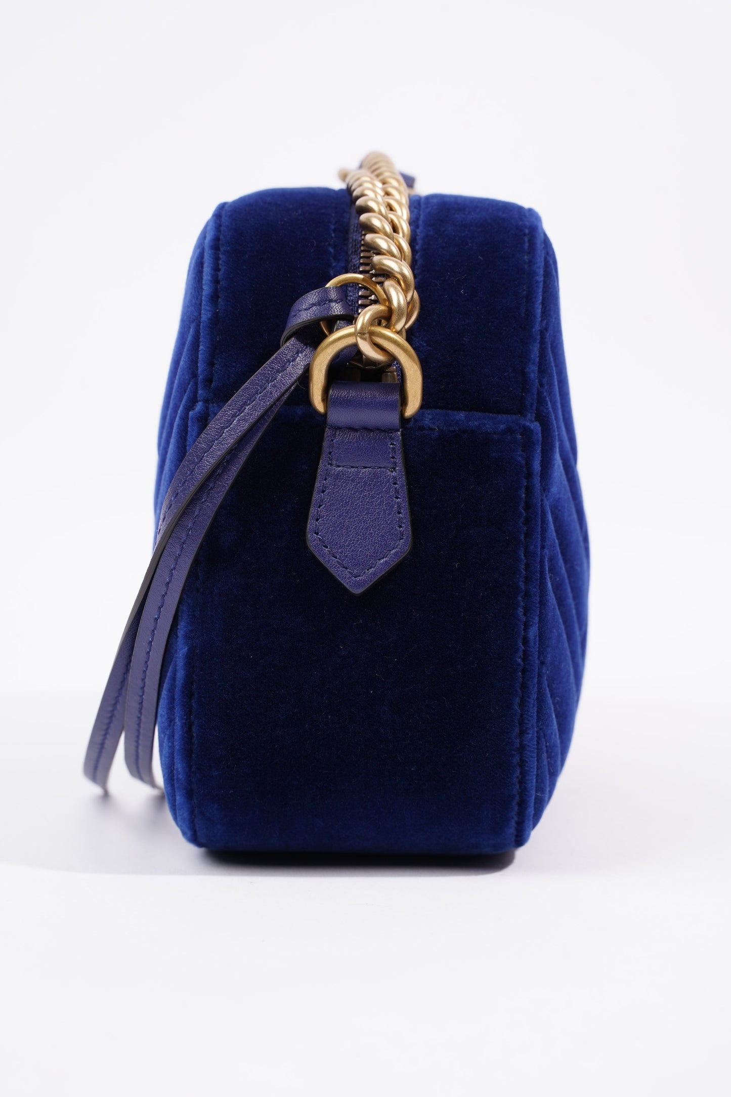 Gucci Womens Matelasse GG Marmont Bag Blue Velvet Small