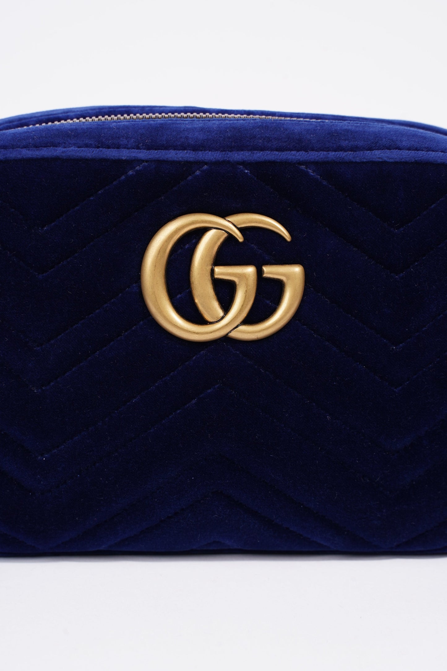 Gucci Womens Matelasse GG Marmont Bag Blue Velvet Small