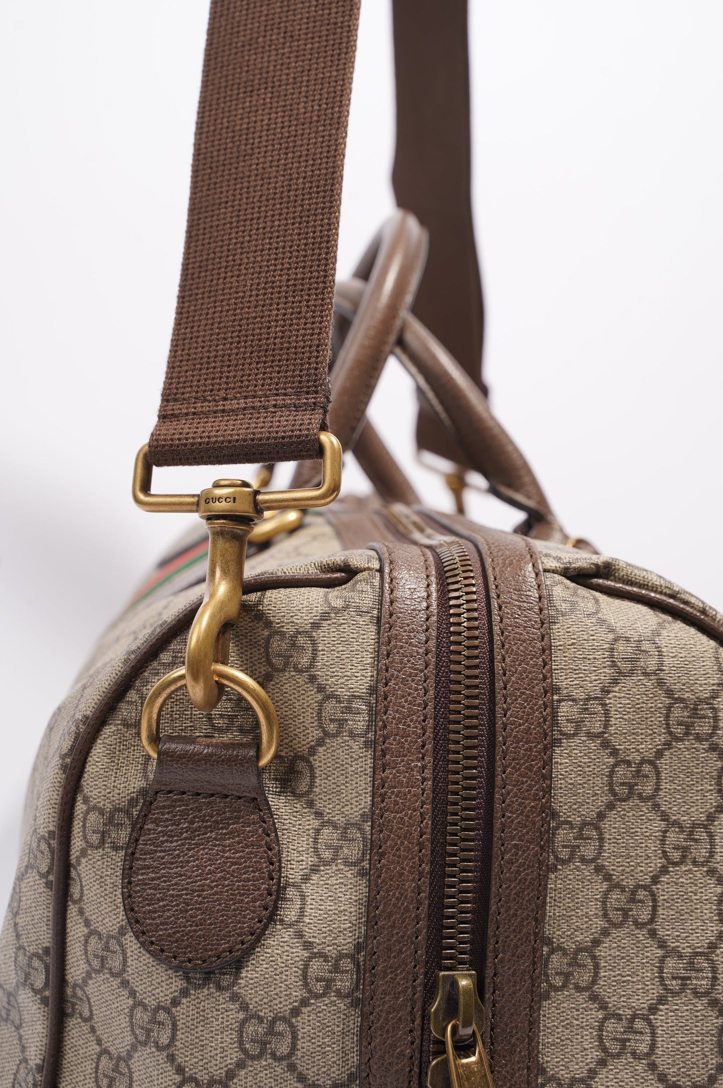 Gucci Womens Ophidia Carry On Duffle Bag Brown Canvas Medium