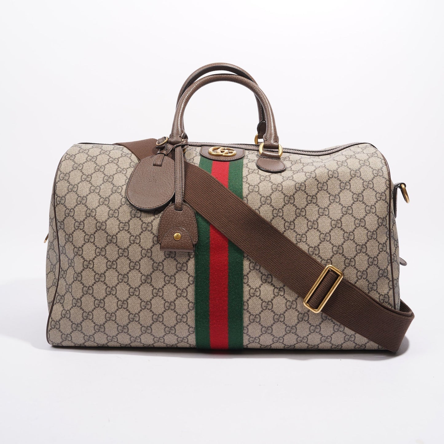 Gucci Womens Ophidia Carry On Duffle Bag Brown Canvas Medium