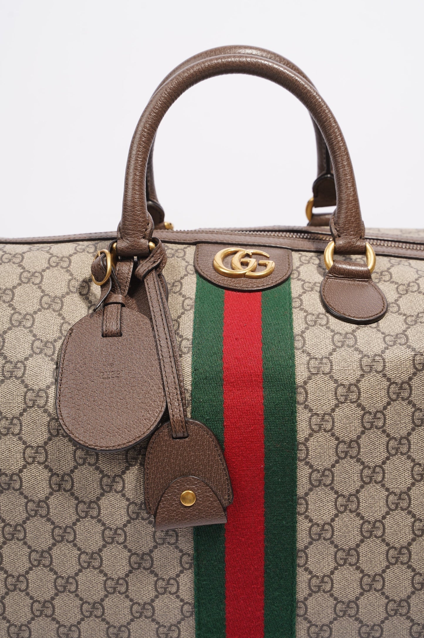 Gucci Womens Ophidia Carry On Duffle Bag Brown Canvas Medium