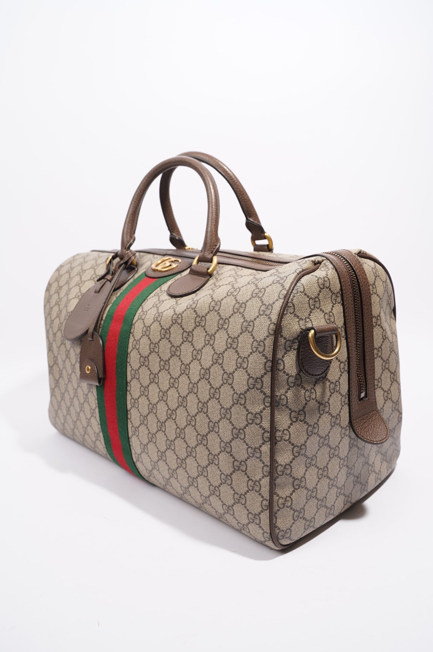 Gucci Womens Ophidia Carry On Duffle Bag Brown Canvas Medium