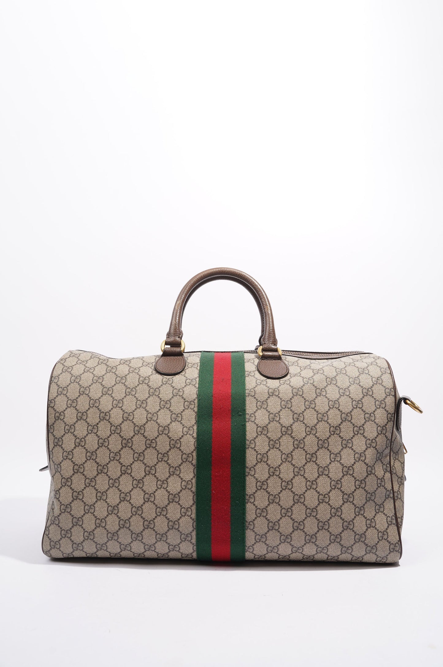 Gucci Womens Ophidia Carry On Duffle Bag Brown Canvas Medium