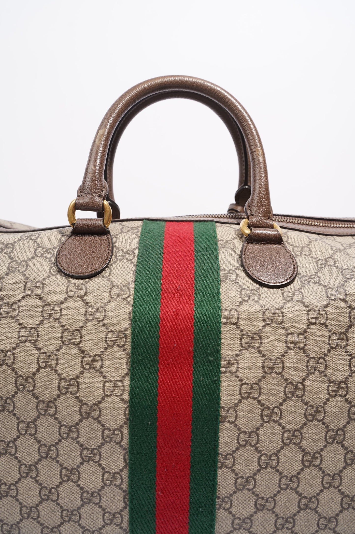 Gucci Womens Ophidia Carry On Duffle Bag Brown Canvas Medium