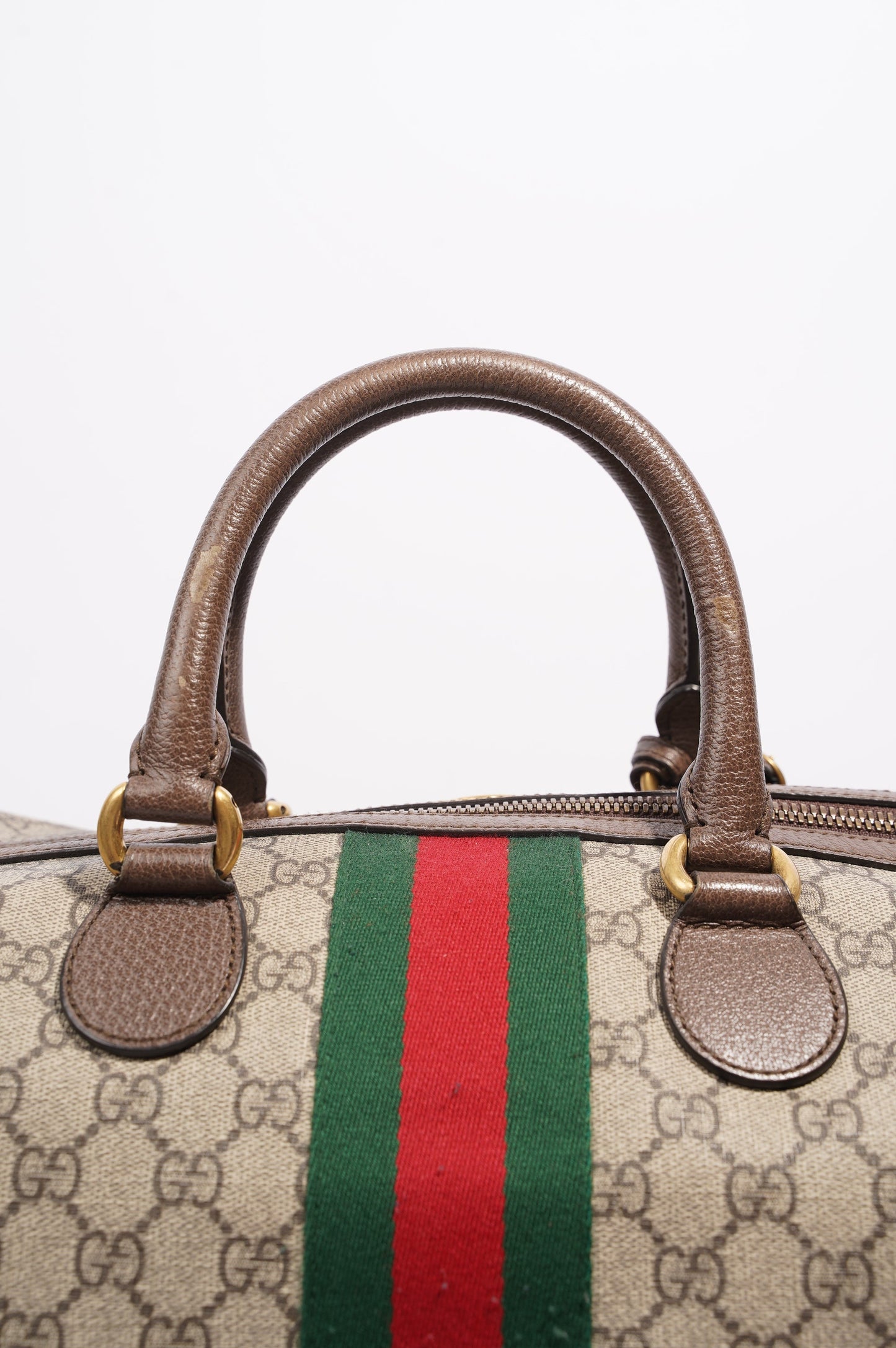 Gucci Womens Ophidia Carry On Duffle Bag Brown Canvas Medium