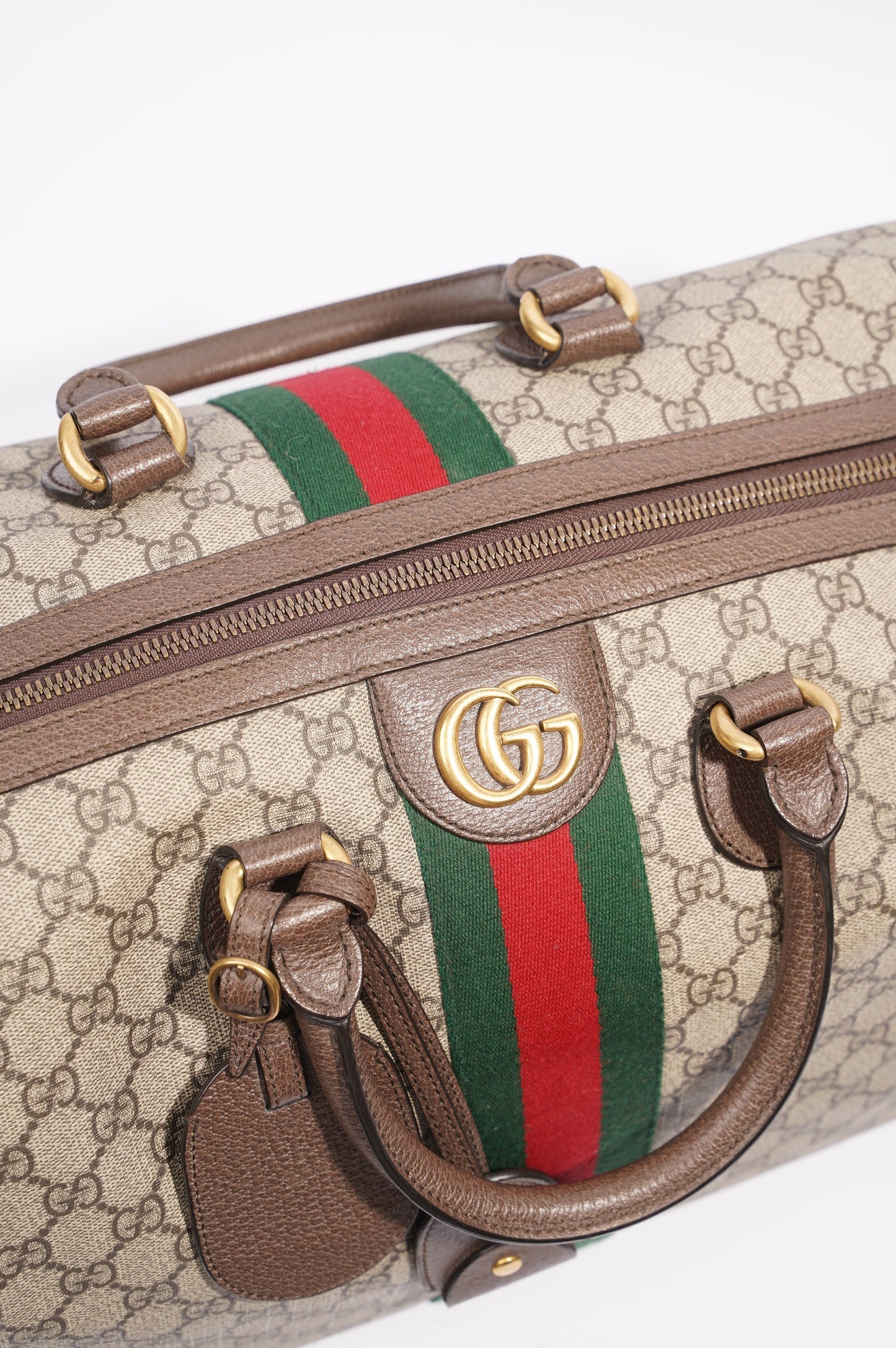 Gucci Womens Ophidia Carry On Duffle Bag Brown Canvas Medium