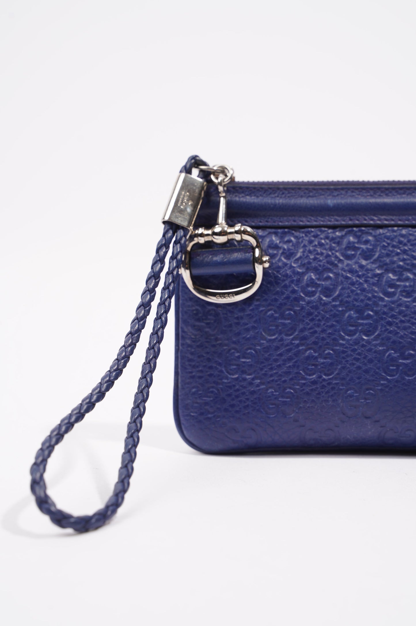 Gucci Womens GG Zip Pouch Blue Leather