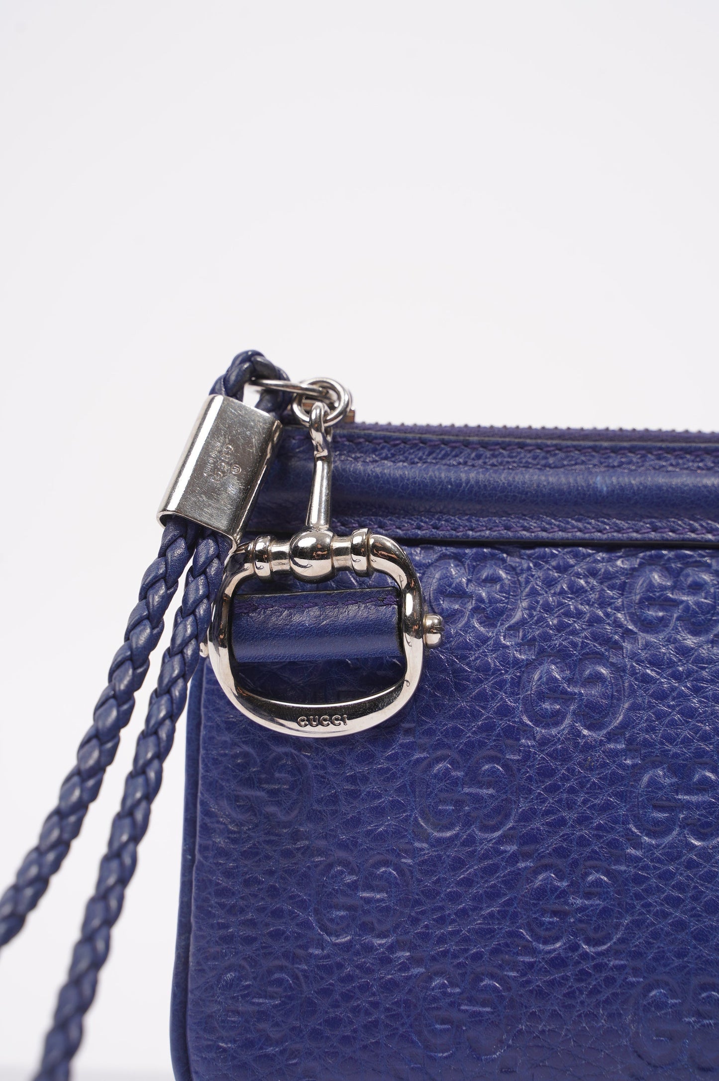 Gucci Womens GG Zip Pouch Blue Leather