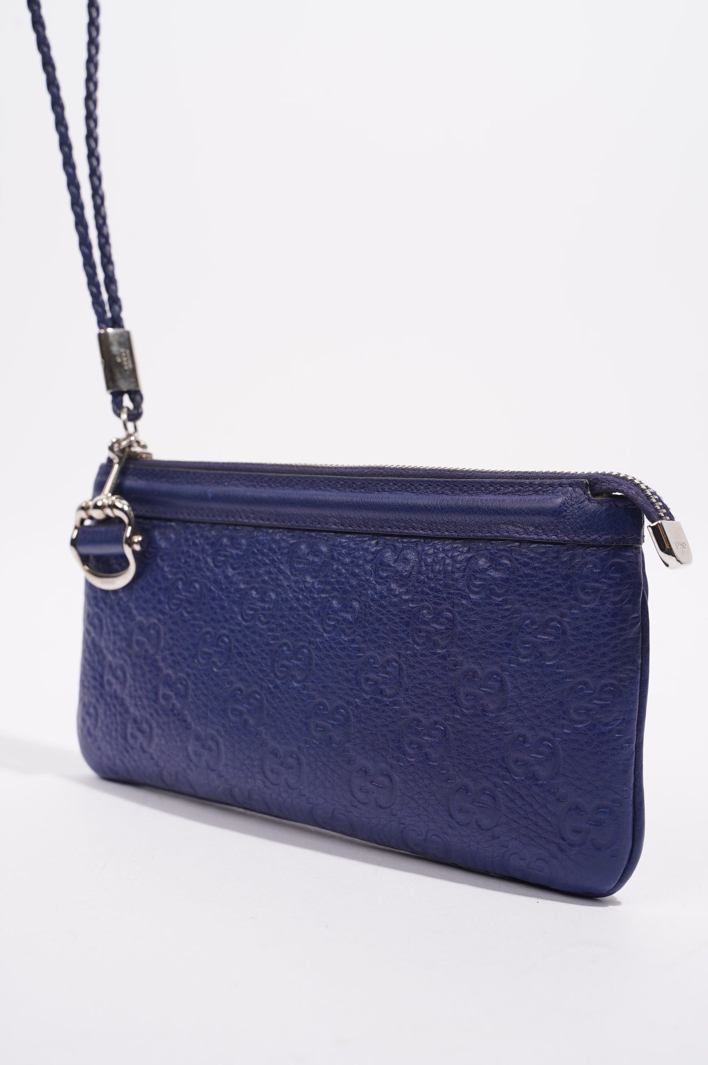 Gucci Womens GG Zip Pouch Blue Leather
