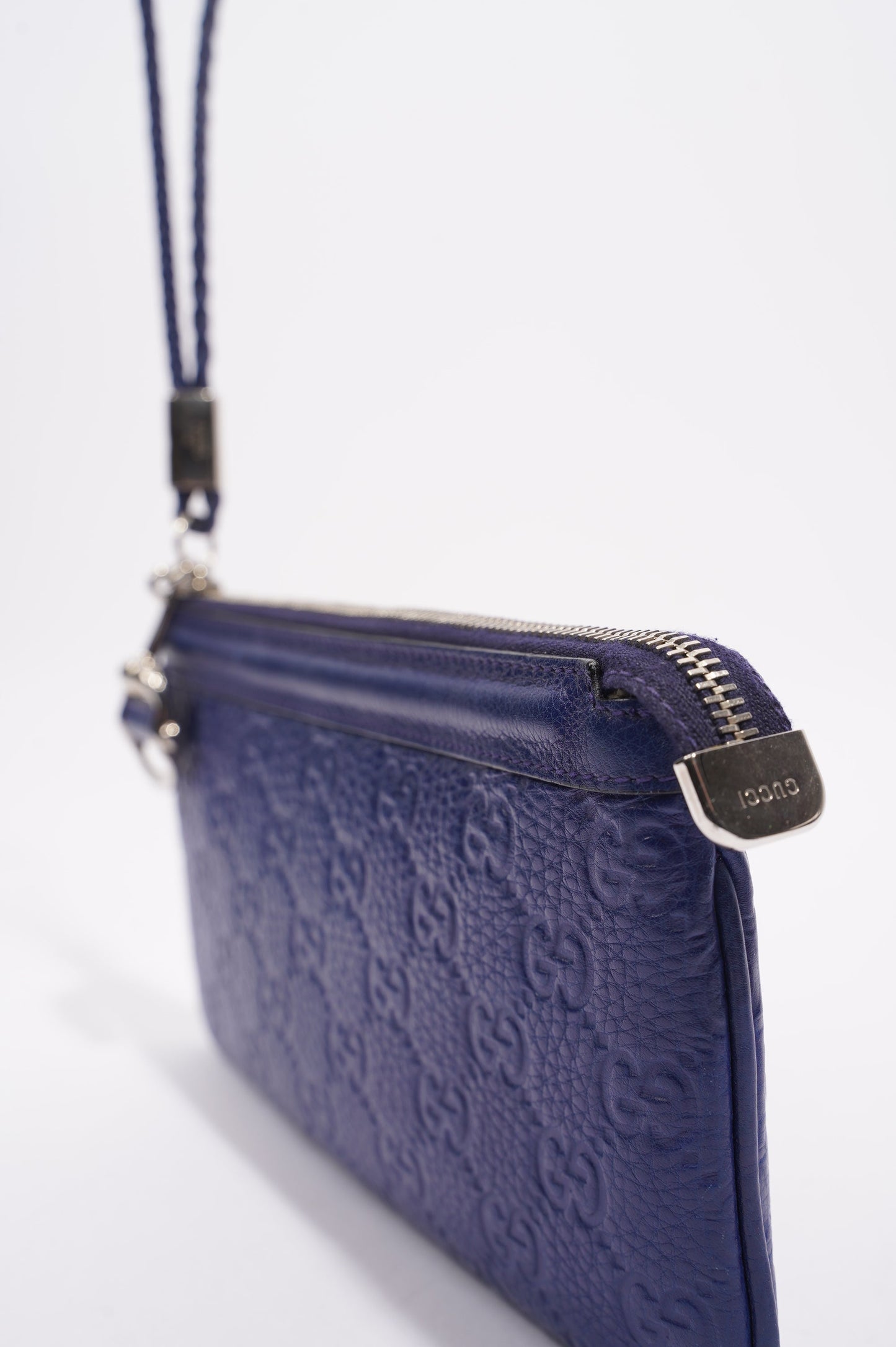 Gucci Womens GG Zip Pouch Blue Leather