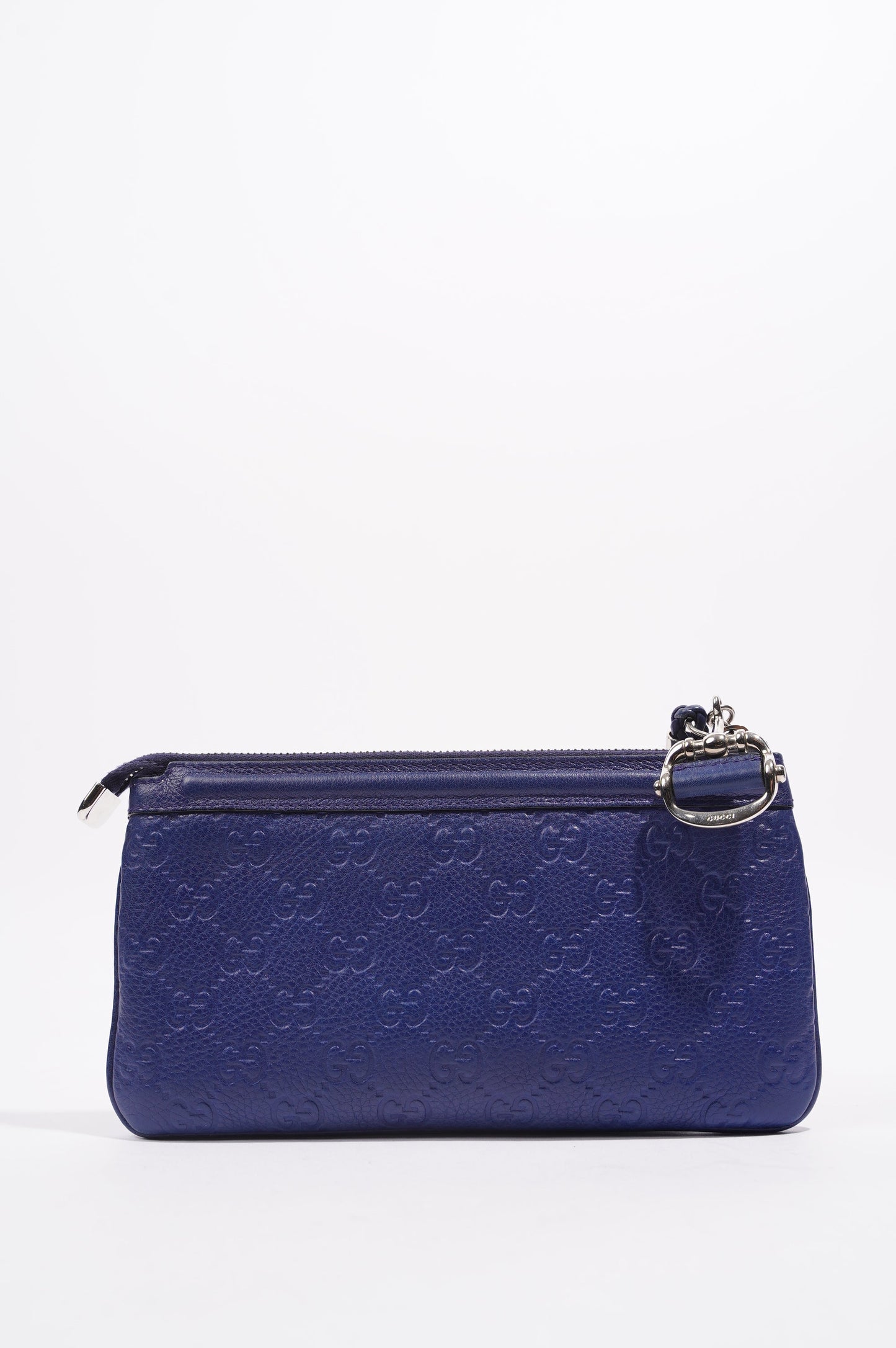 Gucci Womens GG Zip Pouch Blue Leather