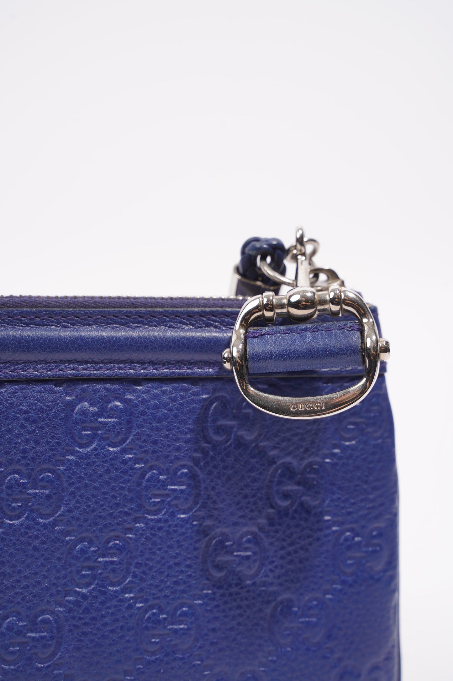 Gucci Womens GG Zip Pouch Blue Leather