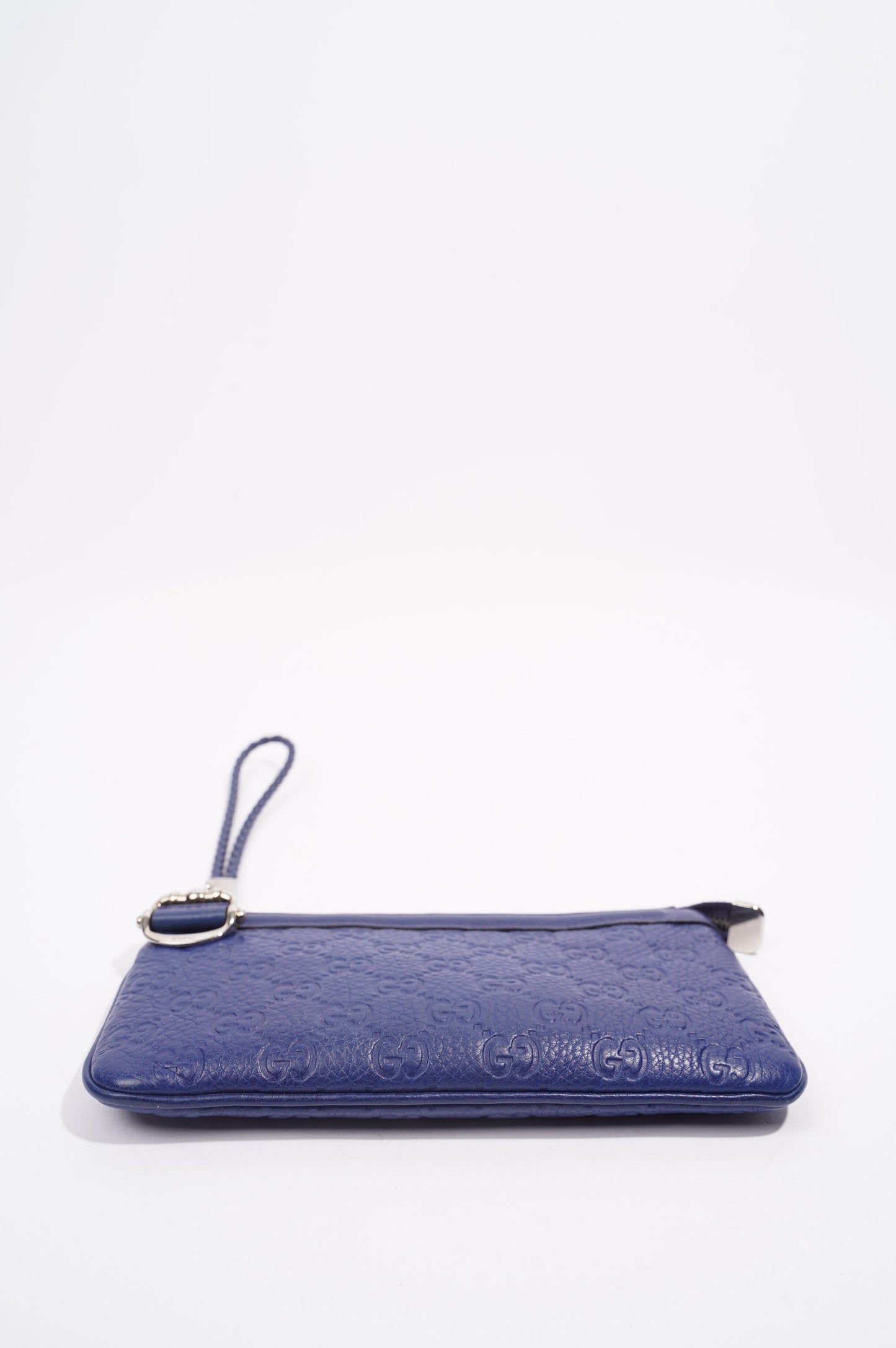 Gucci Womens GG Zip Pouch Blue Leather