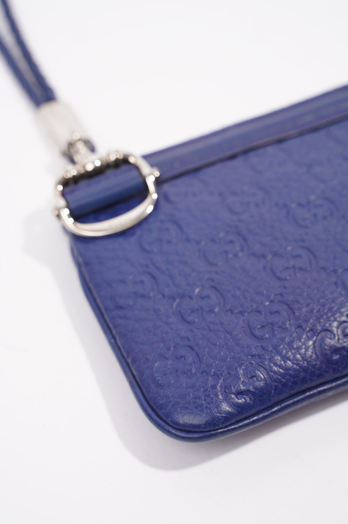 Gucci Womens GG Zip Pouch Blue Leather