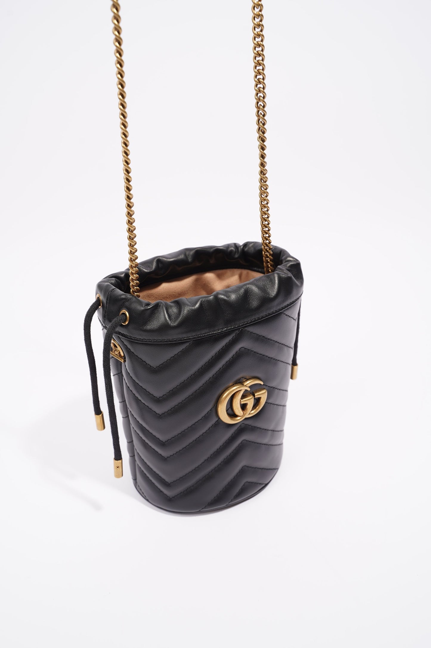 Gucci Womens GG Marmont 2.0 Bucket Bag Black Leather
