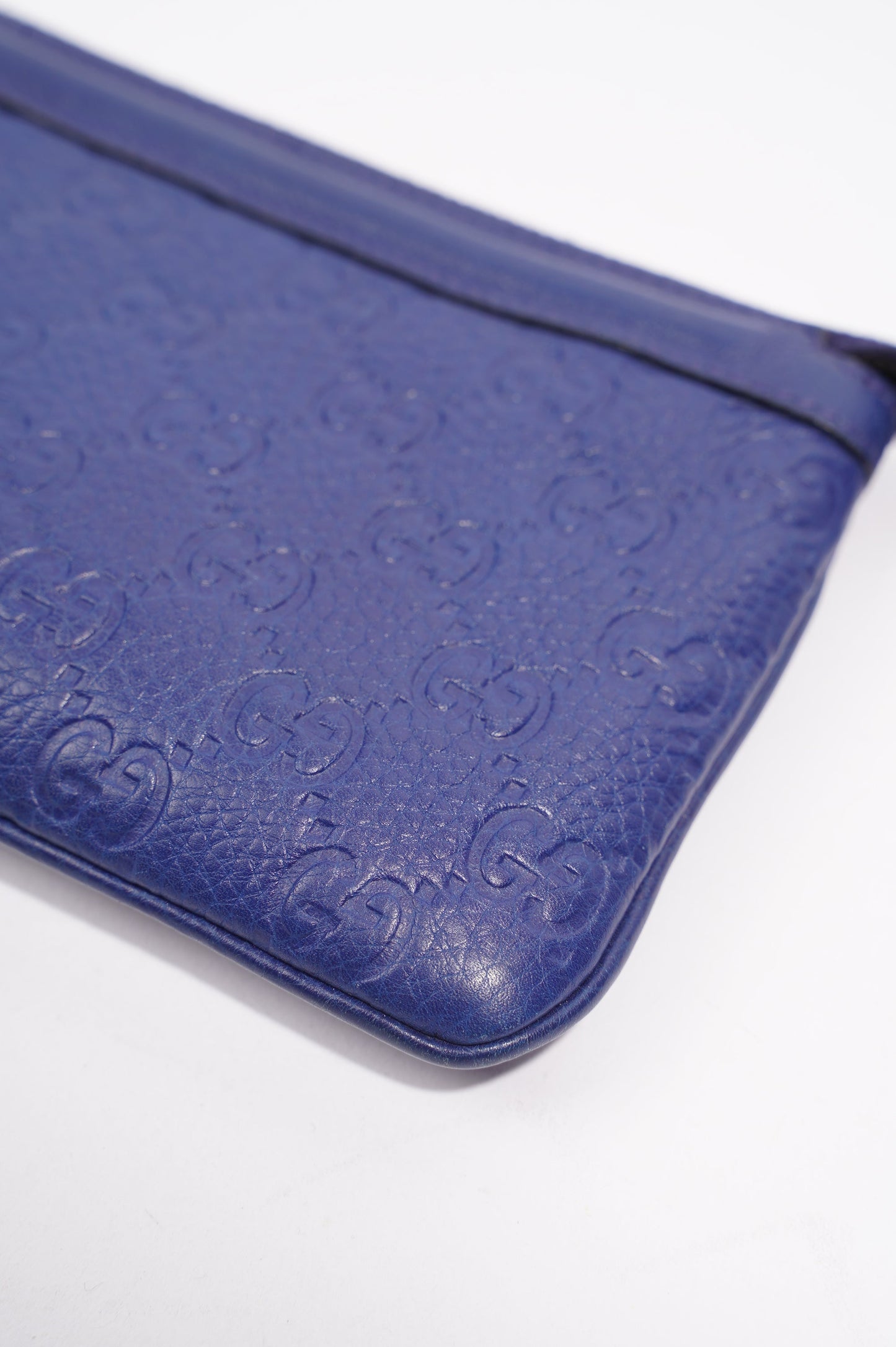 Gucci Womens GG Zip Pouch Blue Leather