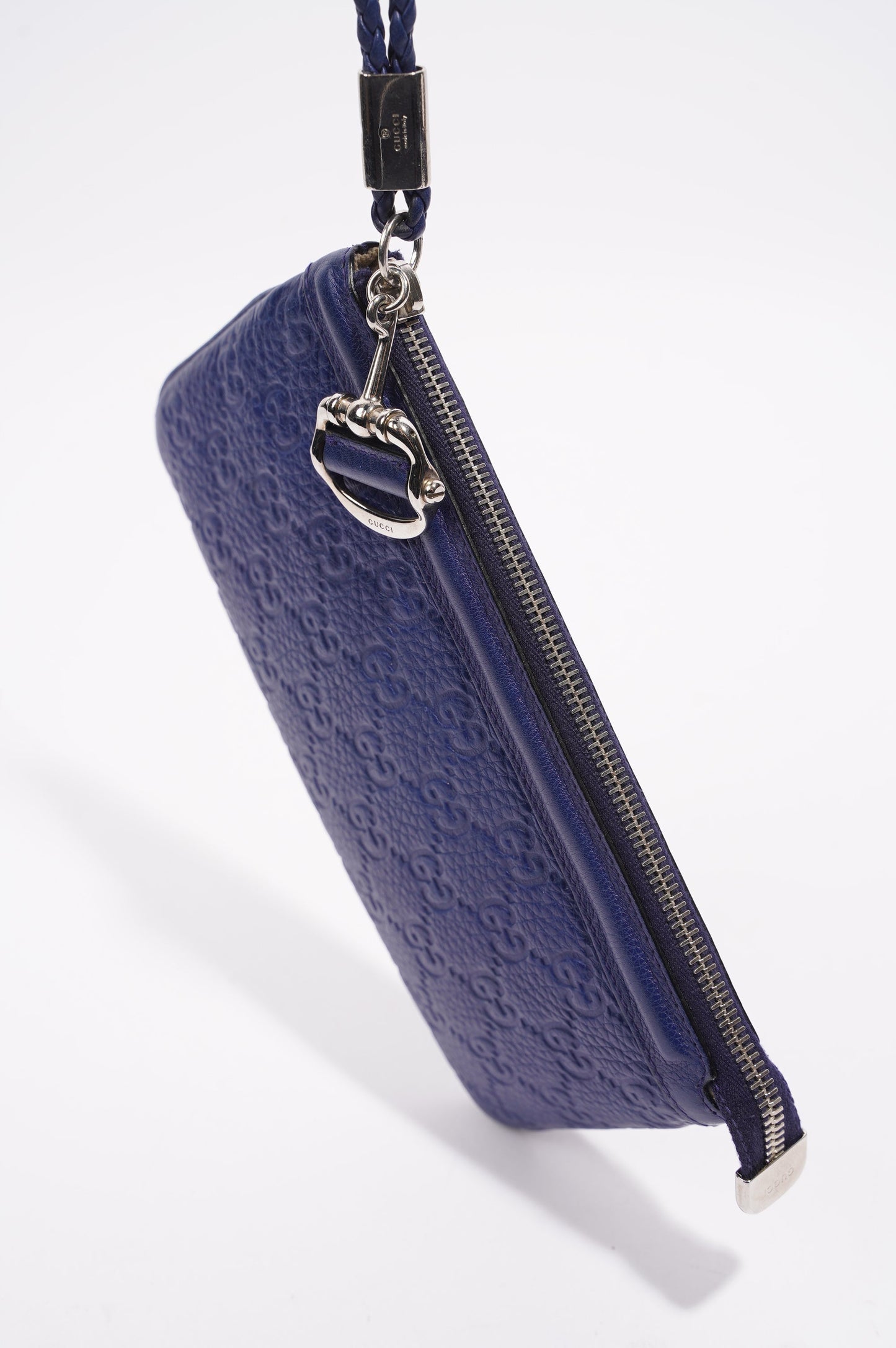 Gucci Womens GG Zip Pouch Blue Leather