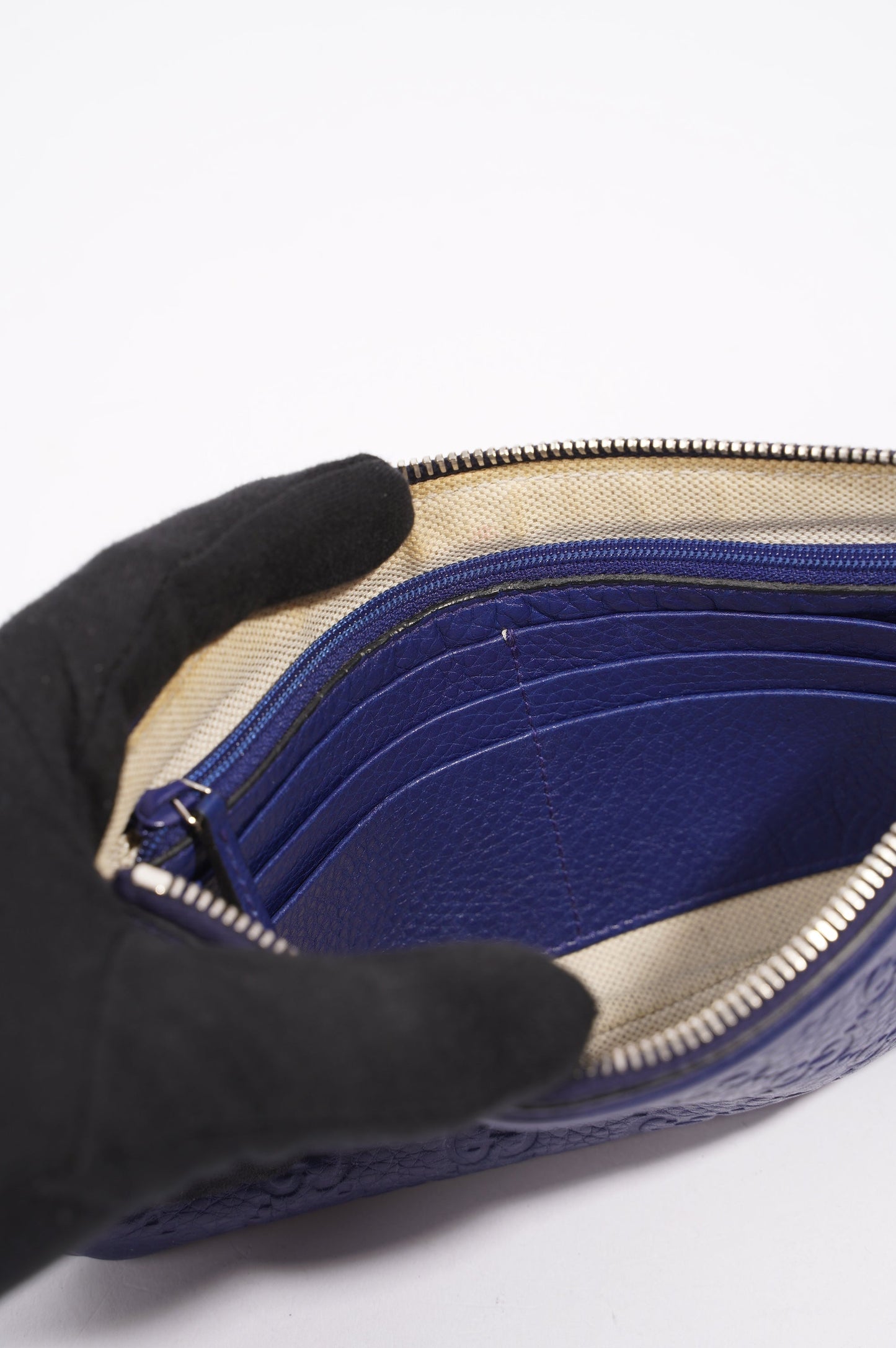 Gucci Womens GG Zip Pouch Blue Leather