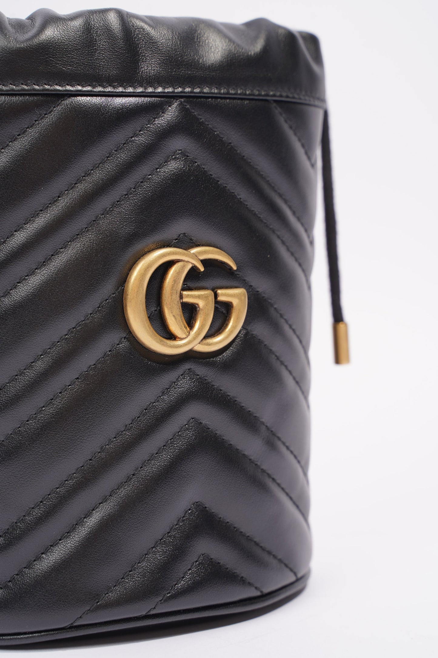 Gucci Womens GG Marmont 2.0 Bucket Bag Black Leather