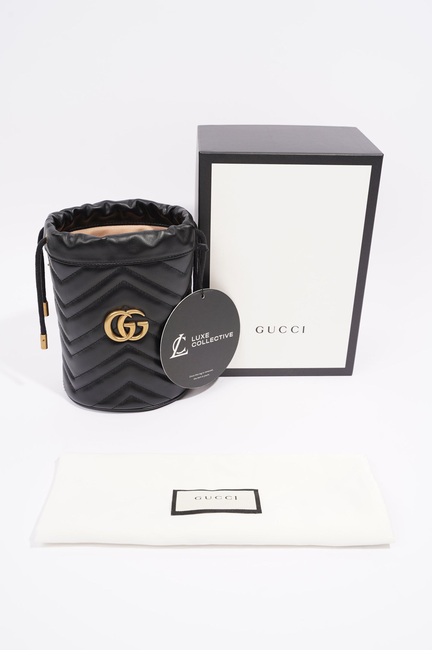 Gucci Womens GG Marmont 2.0 Bucket Bag Black Leather