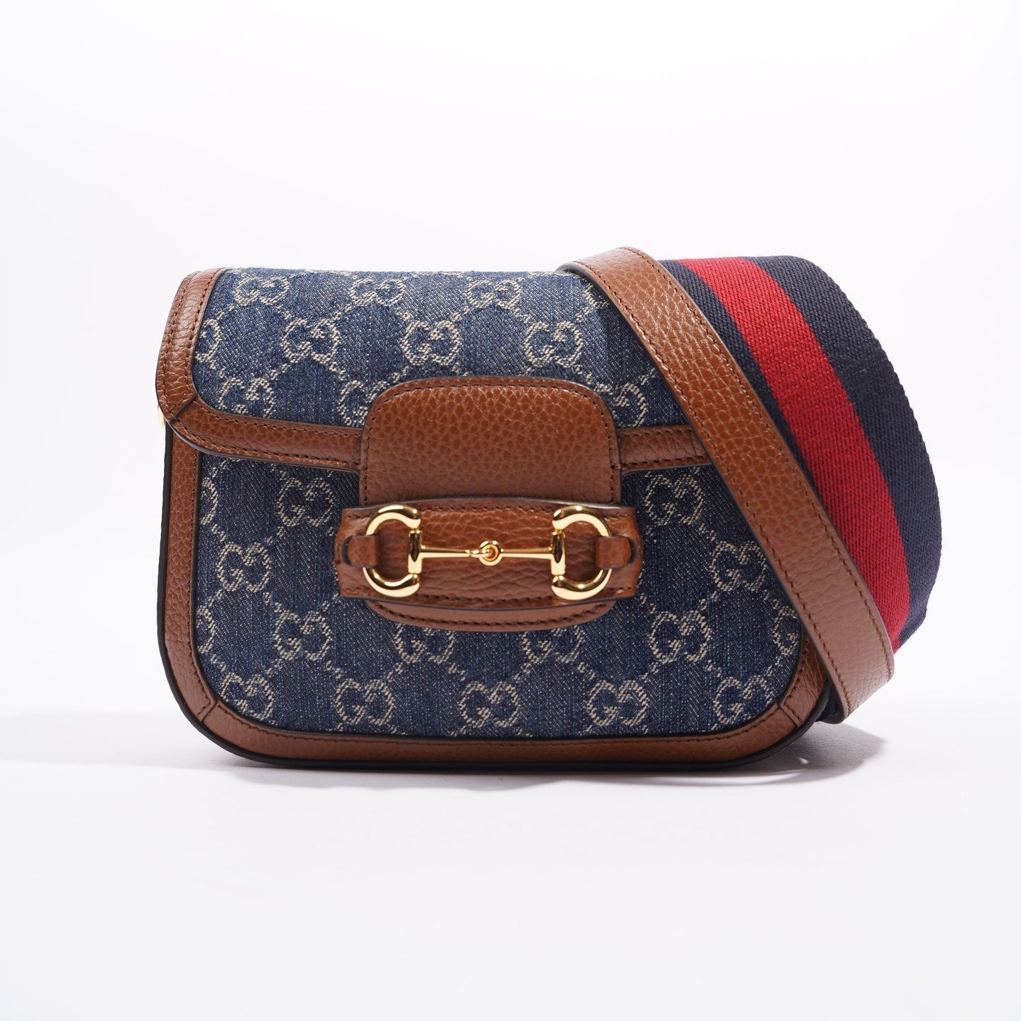 Gucci Womens Horsebit 1955 Mini Bag Denim / Brown