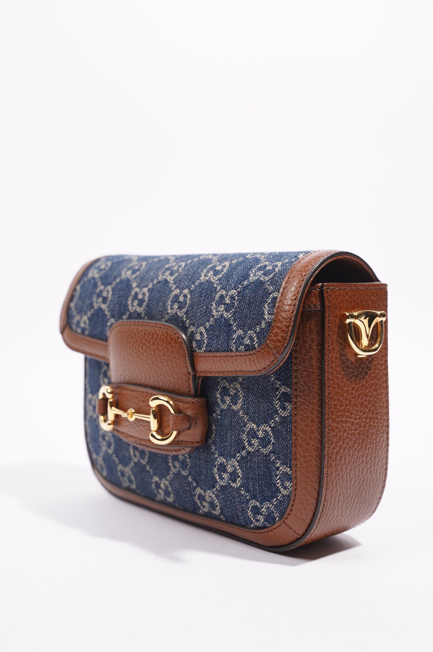 Gucci Womens Horsebit 1955 Mini Bag Denim / Brown
