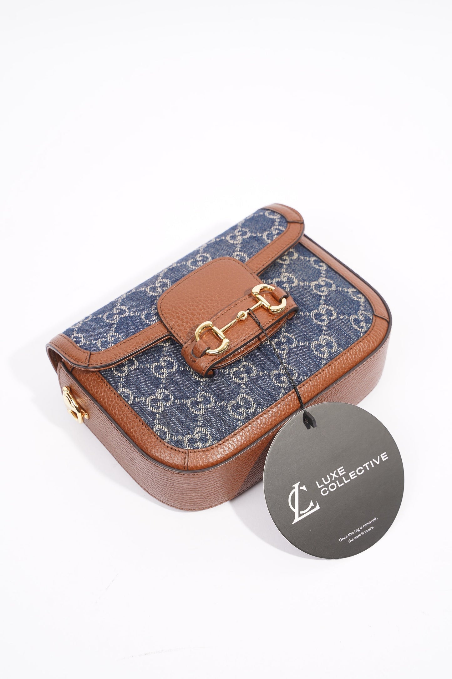 Gucci Womens Horsebit 1955 Mini Bag Denim / Brown