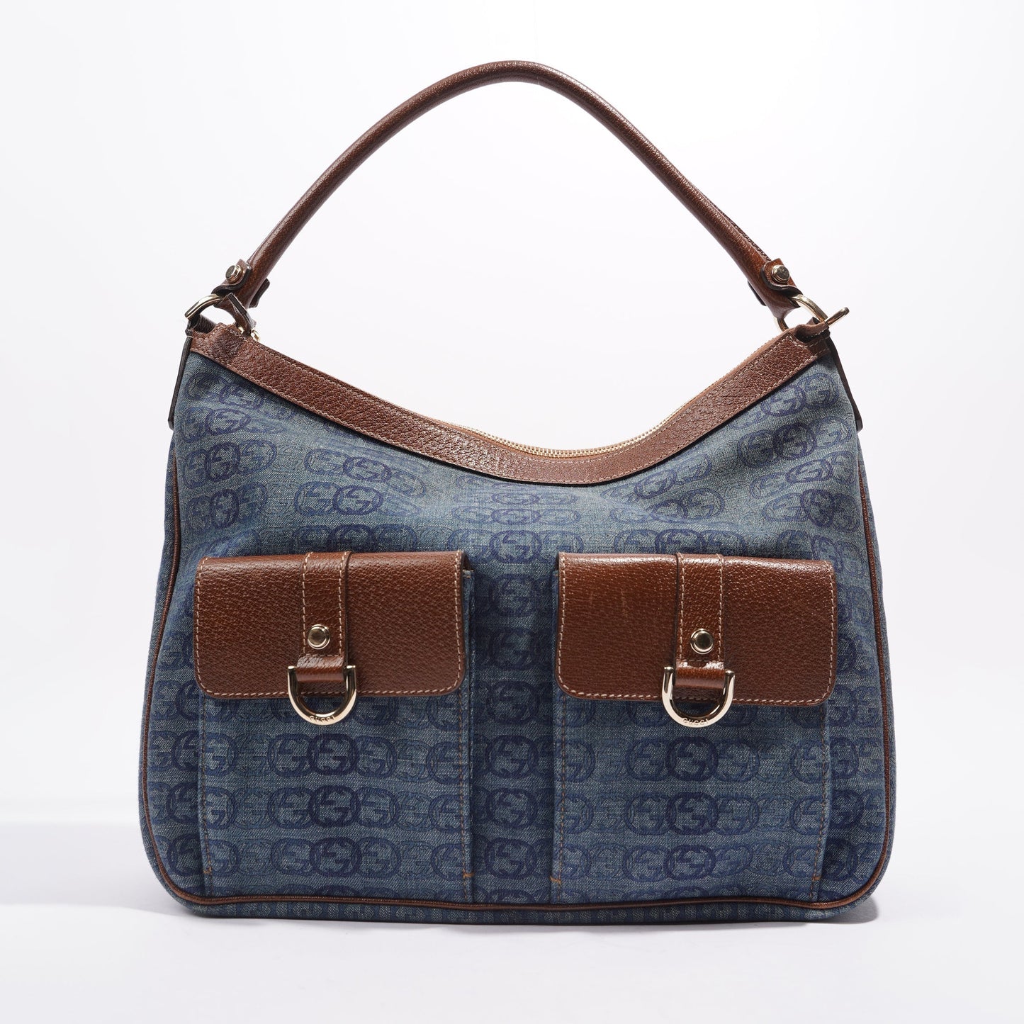 Gucci Womens Hobo Interlocking GG Bag Blue / Brown