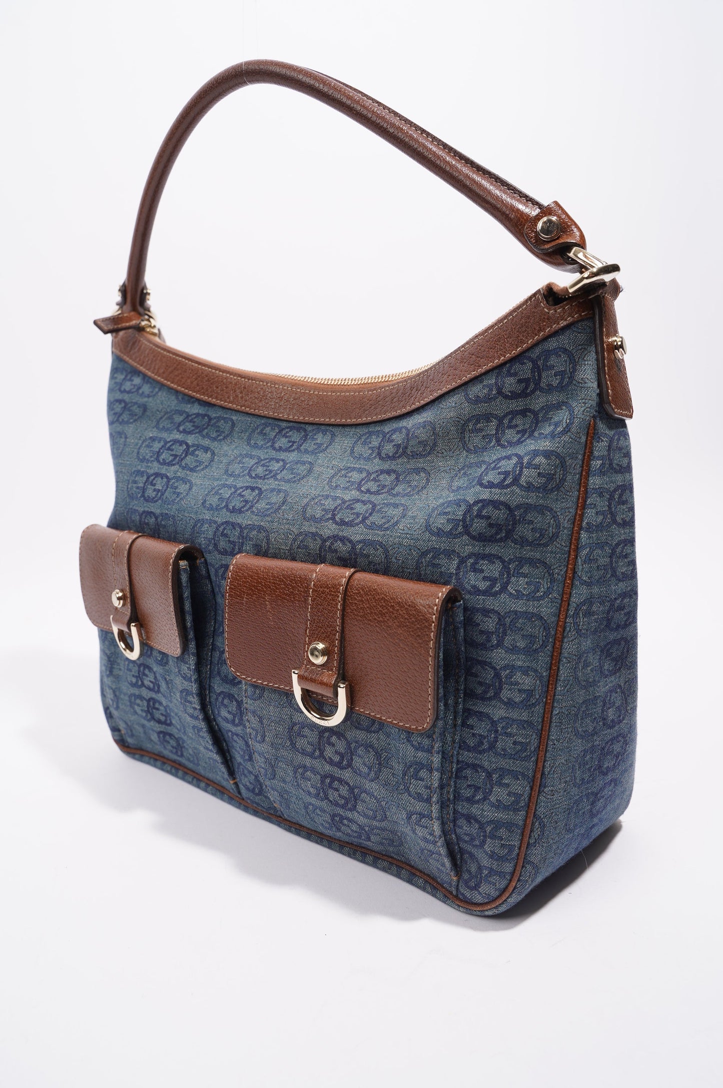 Gucci Womens Hobo Interlocking GG Bag Blue / Brown