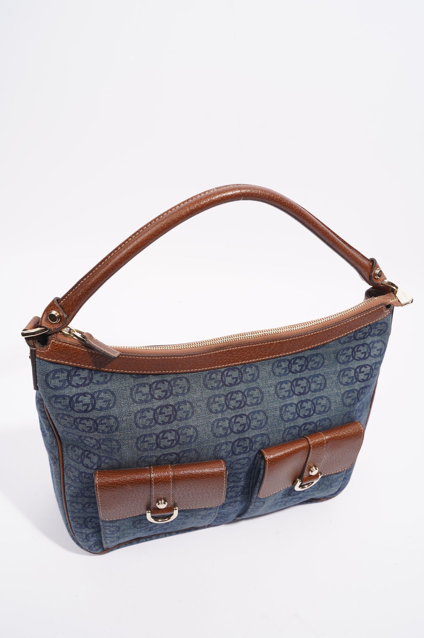 Gucci Womens Hobo Interlocking GG Bag Blue / Brown